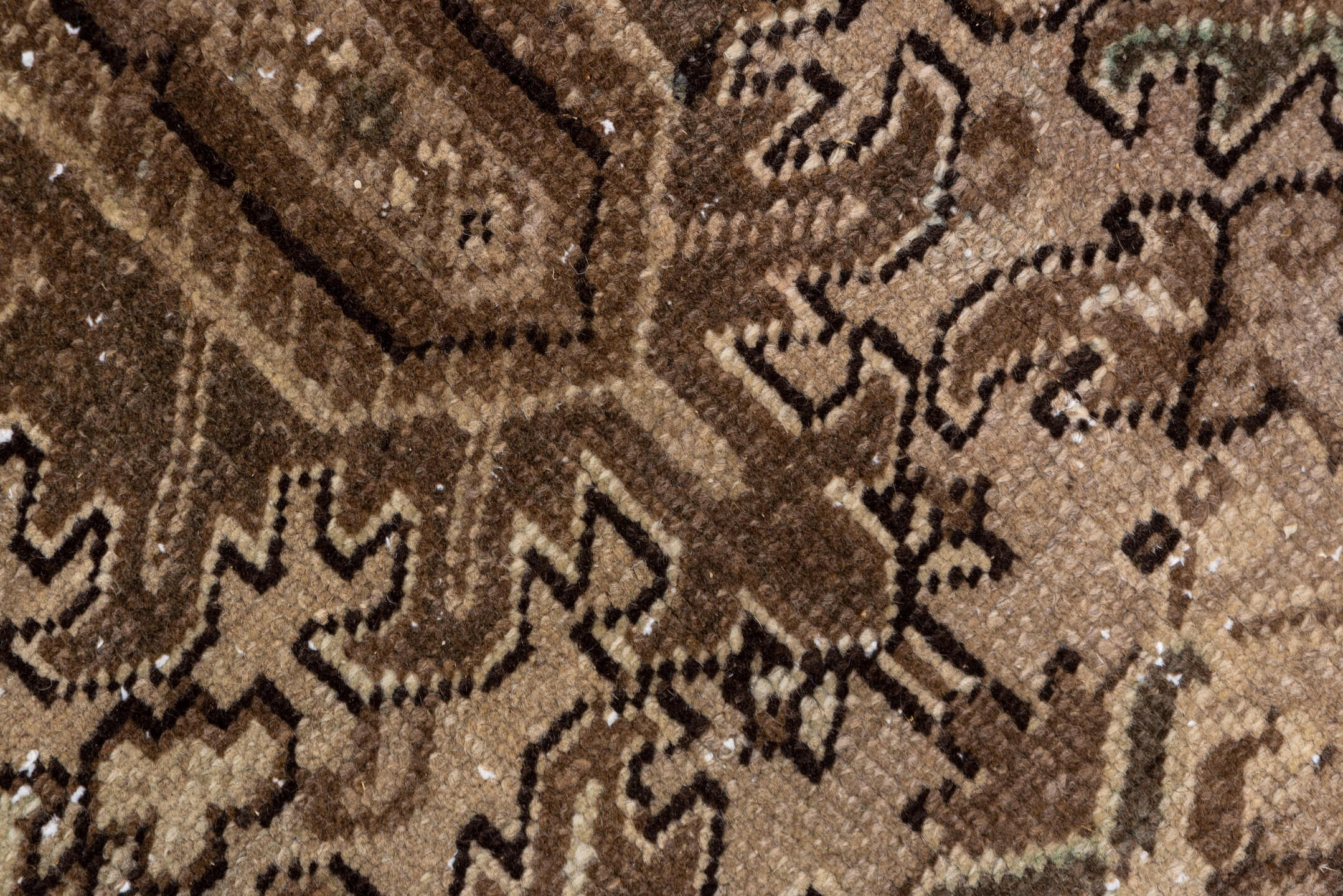 7' x 10' one-of-a-kind handmade antique Heriz large size rug. Color palette: taupe, camel, ivory, brown, beige, charcoal