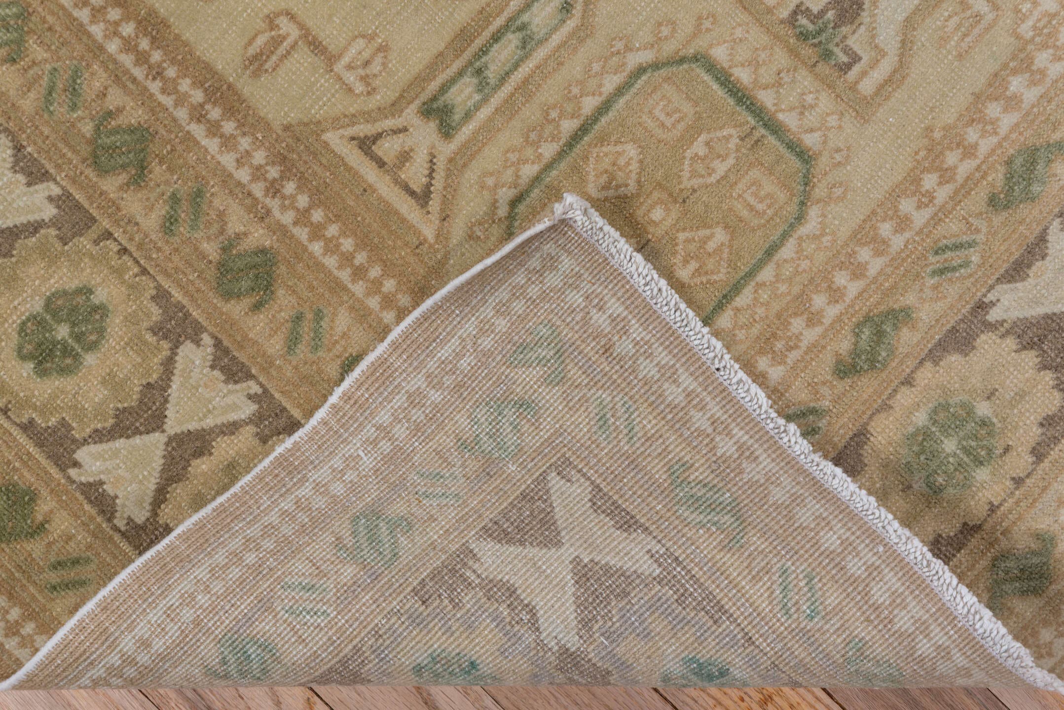 4' x 6' one-of-a-kind handmade antique Oushak small size rug. Color palette: beige, taupe, sage, blue, ivory, camel, olive