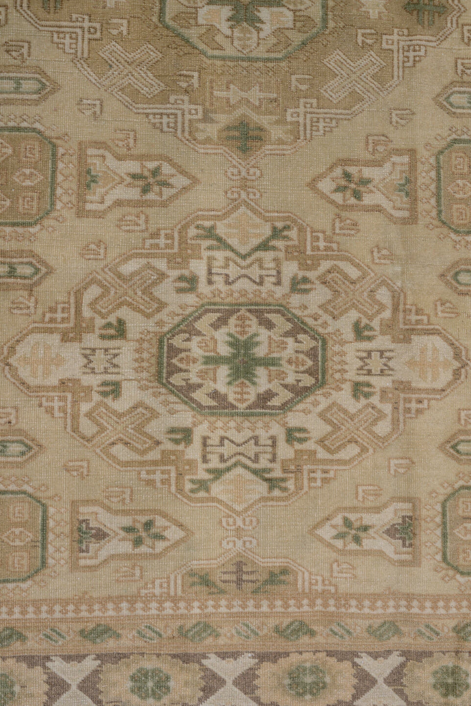 4' x 6' one-of-a-kind handmade antique Oushak small size rug. Color palette: beige, taupe, sage, blue, ivory, camel, olive