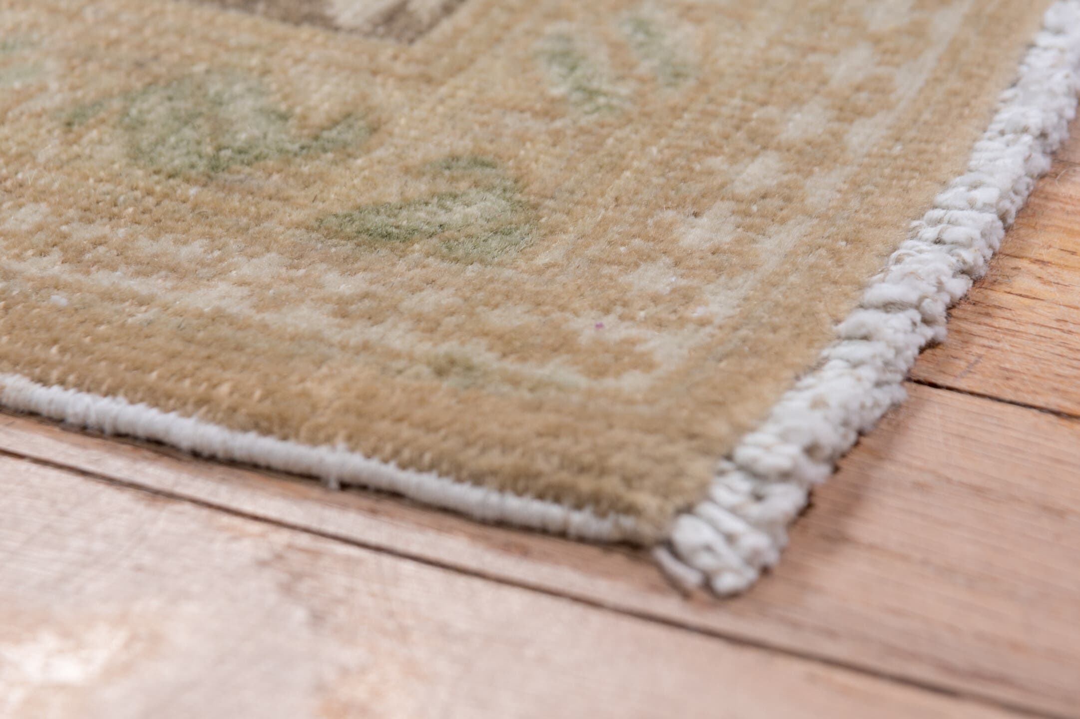 4' x 6' one-of-a-kind handmade antique Oushak small size rug. Color palette: beige, taupe, sage, blue, ivory, camel, olive