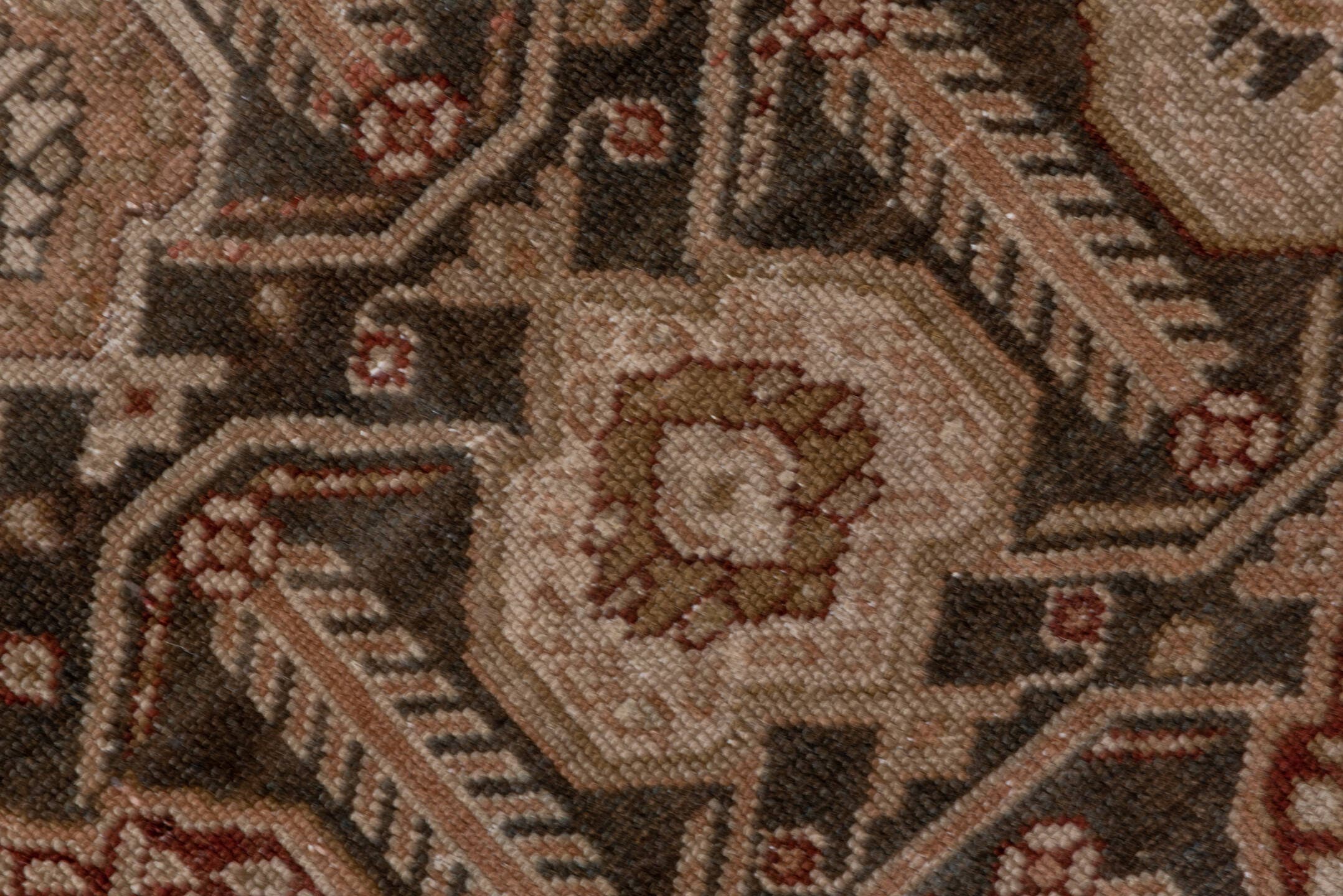 3' x 6' one-of-a-kind handmade antique Malayer small size rug. Color palette: brown, ivory, taupe, rust, charcoal, camel