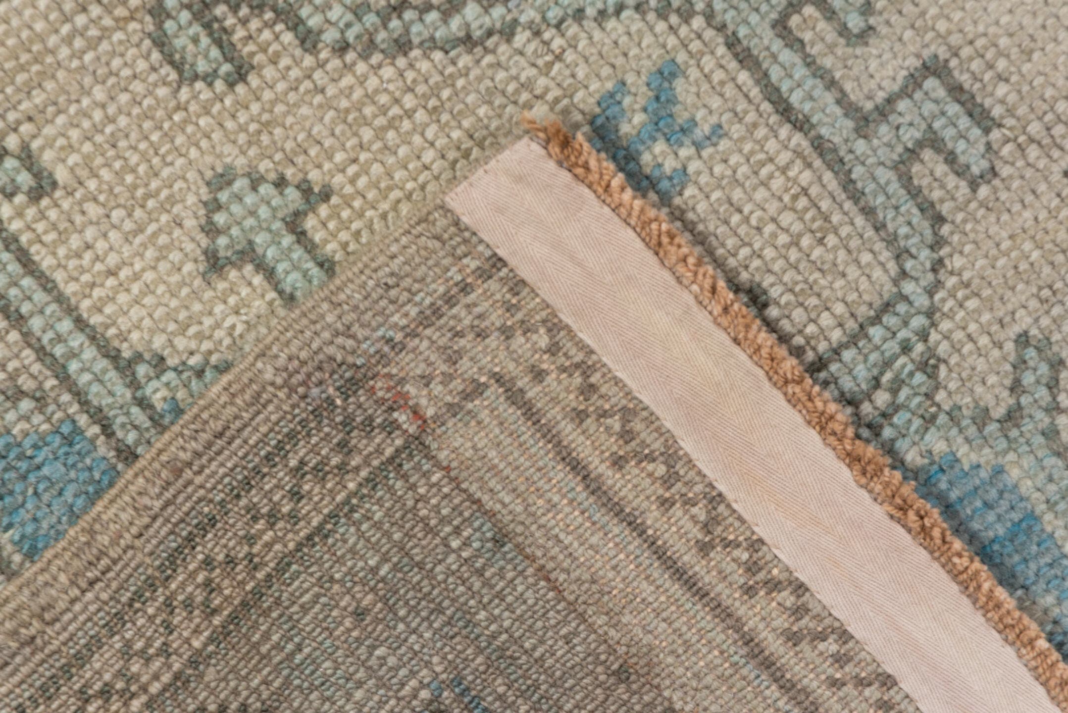 6' x 9' one-of-a-kind handmade antique Oushak medium size rug. Color palette: ivory, powder_blue, sky_blue, taupe, beige