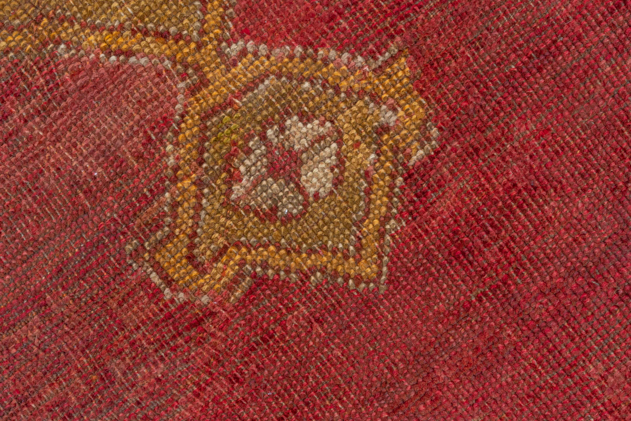 8' x 11' one-of-a-kind handmade vintage Oushak large size rug. Color palette: brown, off-white, orange, pink, red