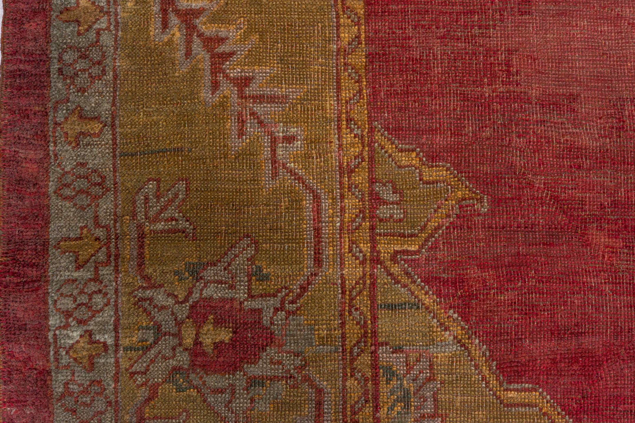 8' x 11' one-of-a-kind handmade antique Oushak large size rug. Color palette: terra cotta, olive, rose, ivory, rust, sage