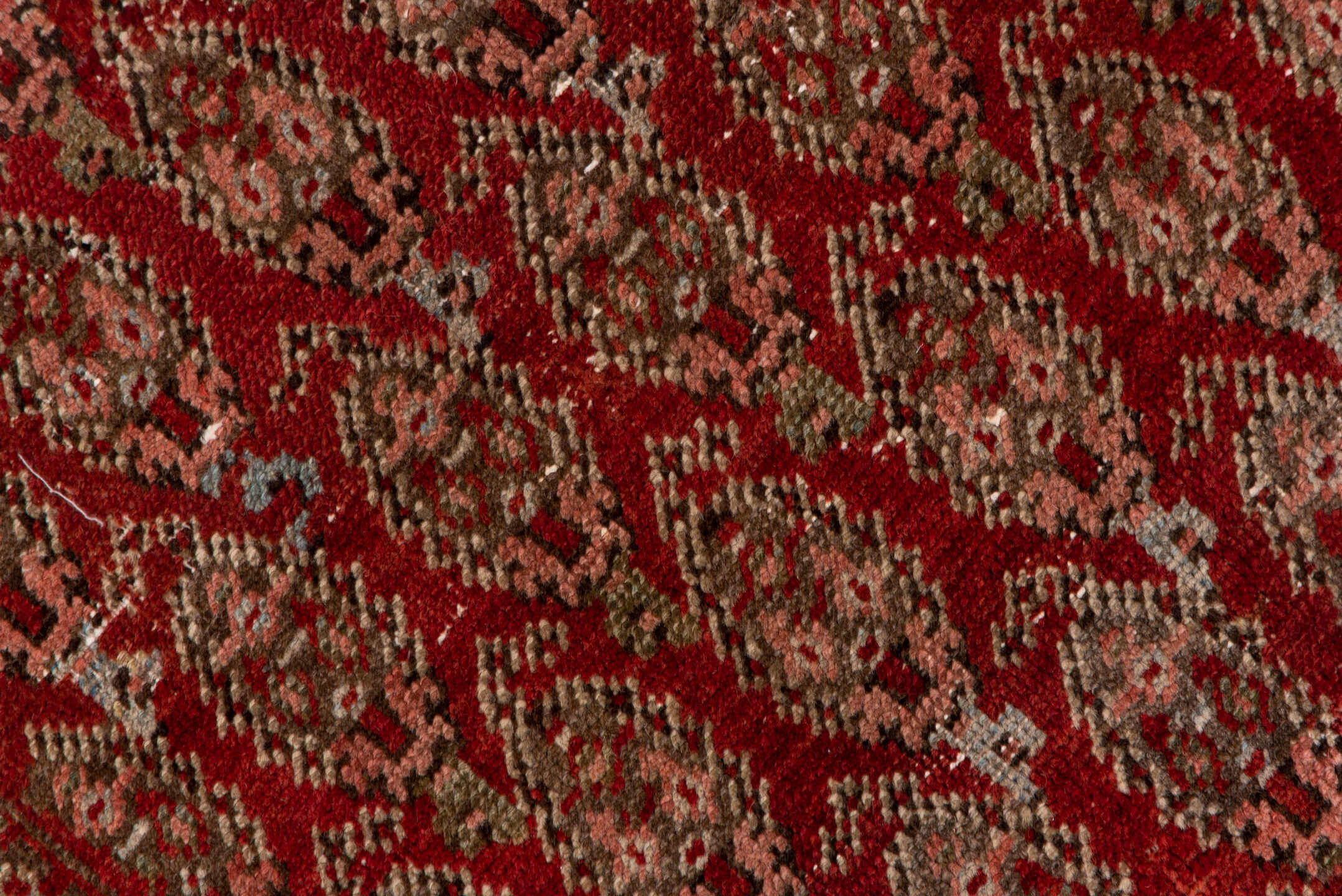 3' x 19' one-of-a-kind handmade vintage Saraband runner rug. Color palette: brown, gray, light gray, pink, red