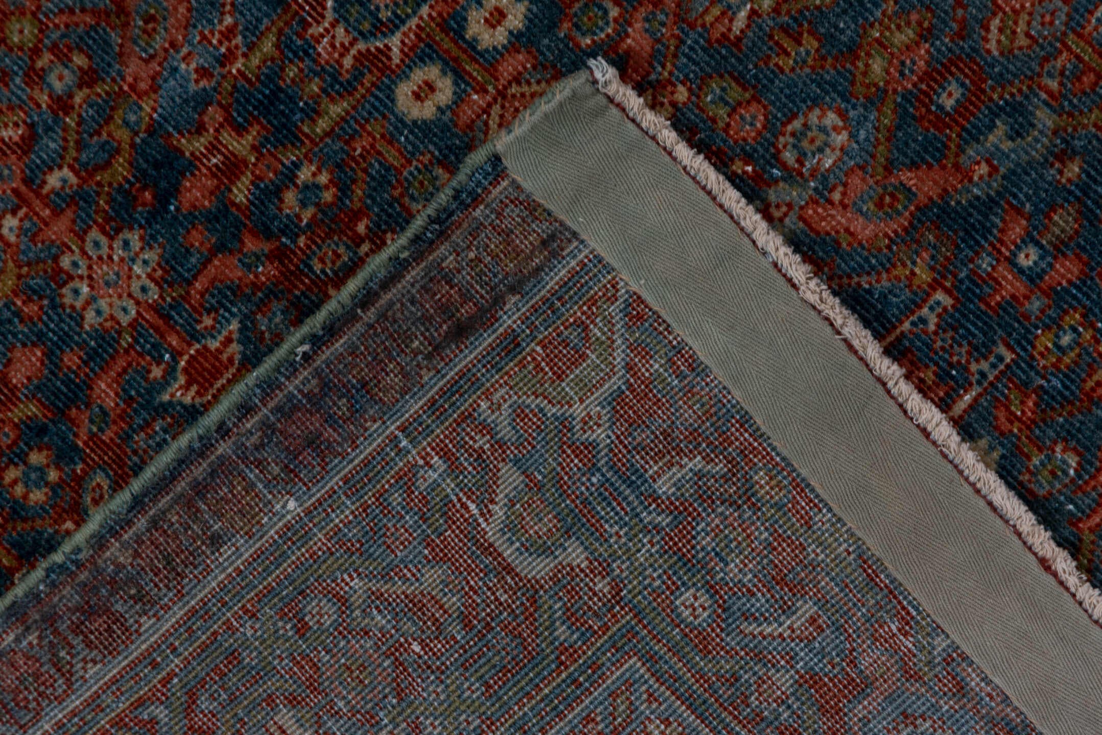 4' x 6' one-of-a-kind handmade antique Malayer small size rug. Color palette: blue, rust, ivory, terra cotta, slate, camel