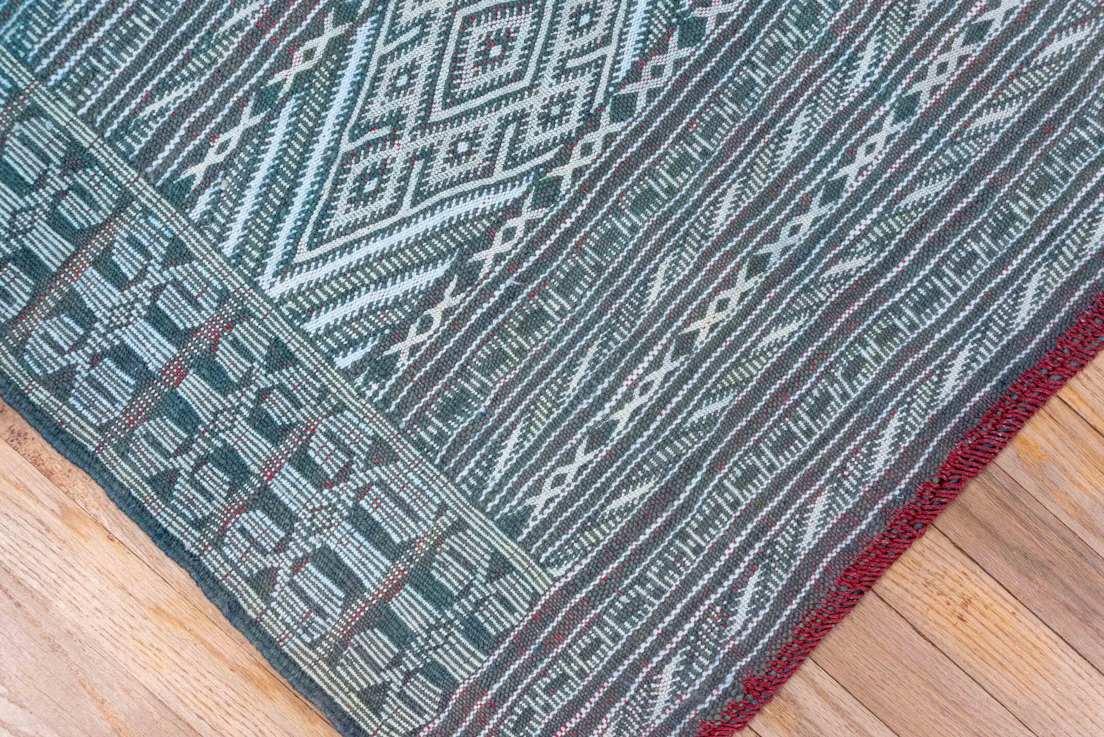 4' x 6' one-of-a-kind handmade vintage Kilim small size rug. Color palette: black, blue, brown, dark gray, dim gray, gray