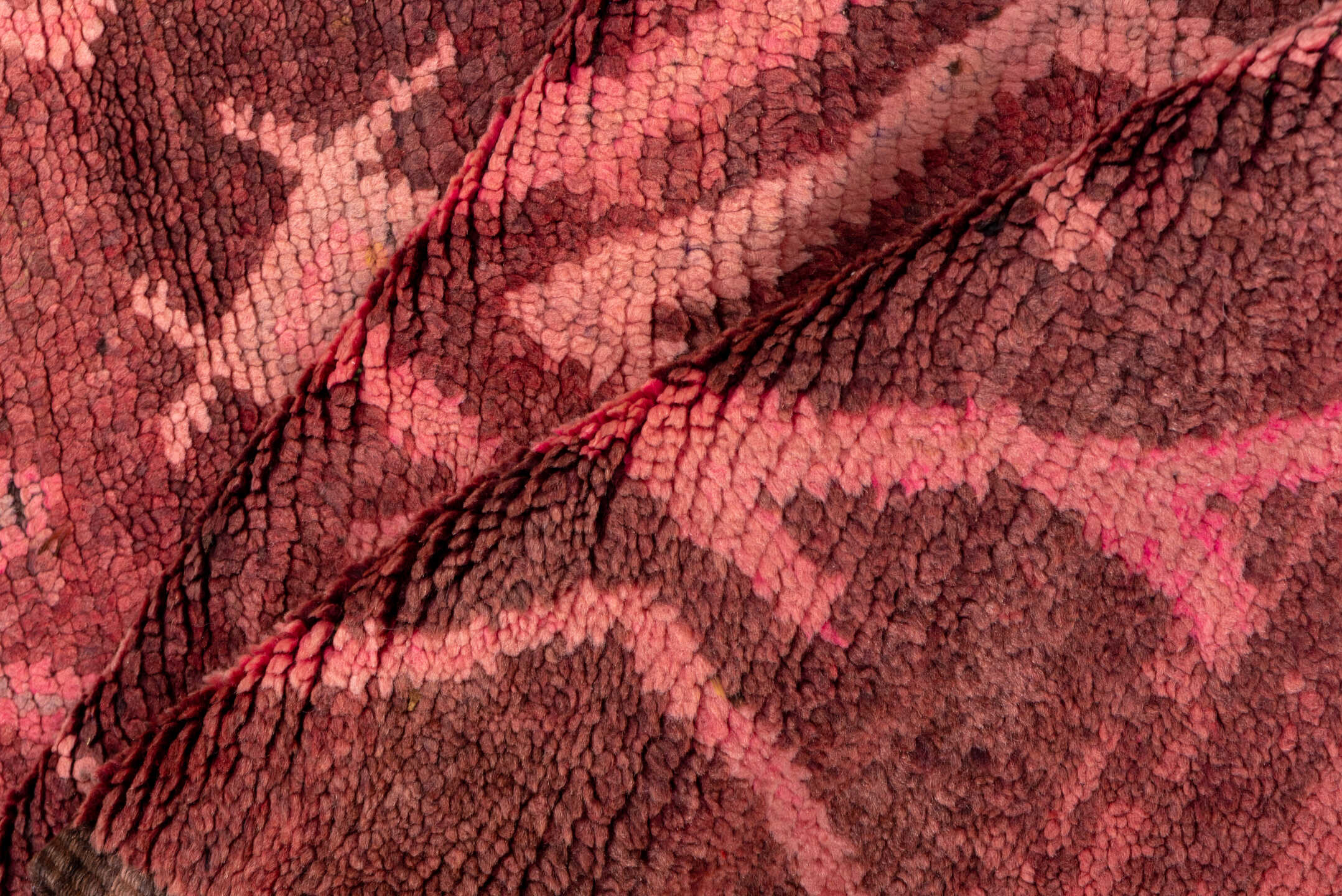 2' x 13' one-of-a-kind handmade vintage Rag Rug runner rug. Color palette: rose, mauve, dusty pink, burgundy, blush, brown