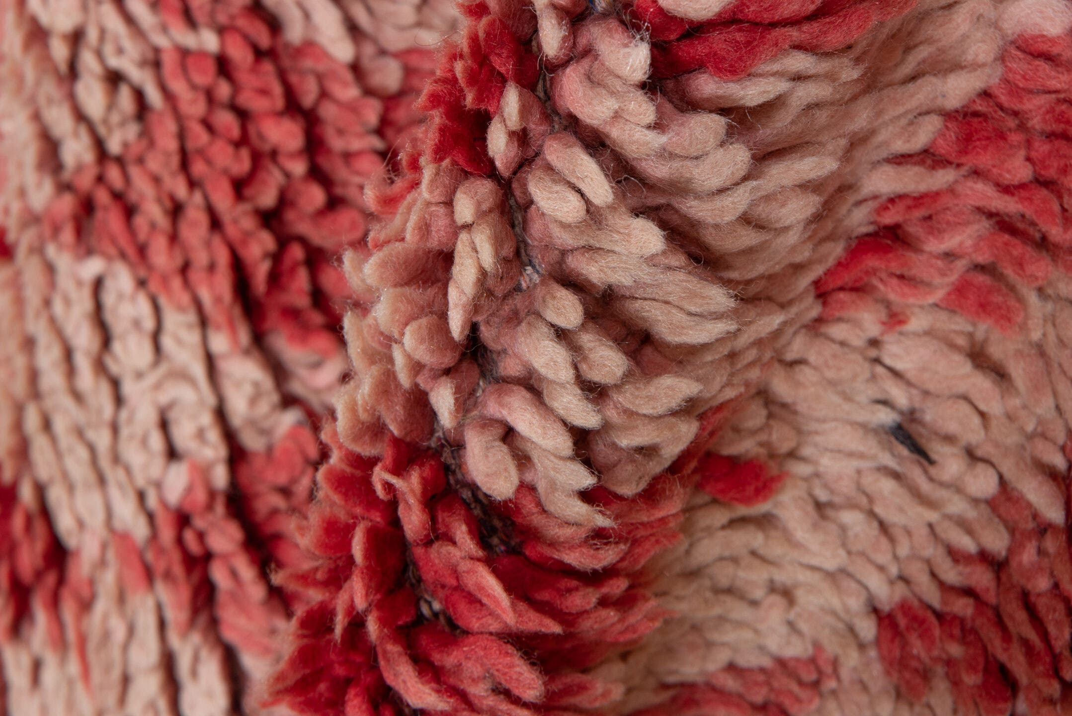 2' x 5' one-of-a-kind handmade vintage Moroccan small size rug. Color palette: rose, ivory, coral, blush, taupe, pink, red