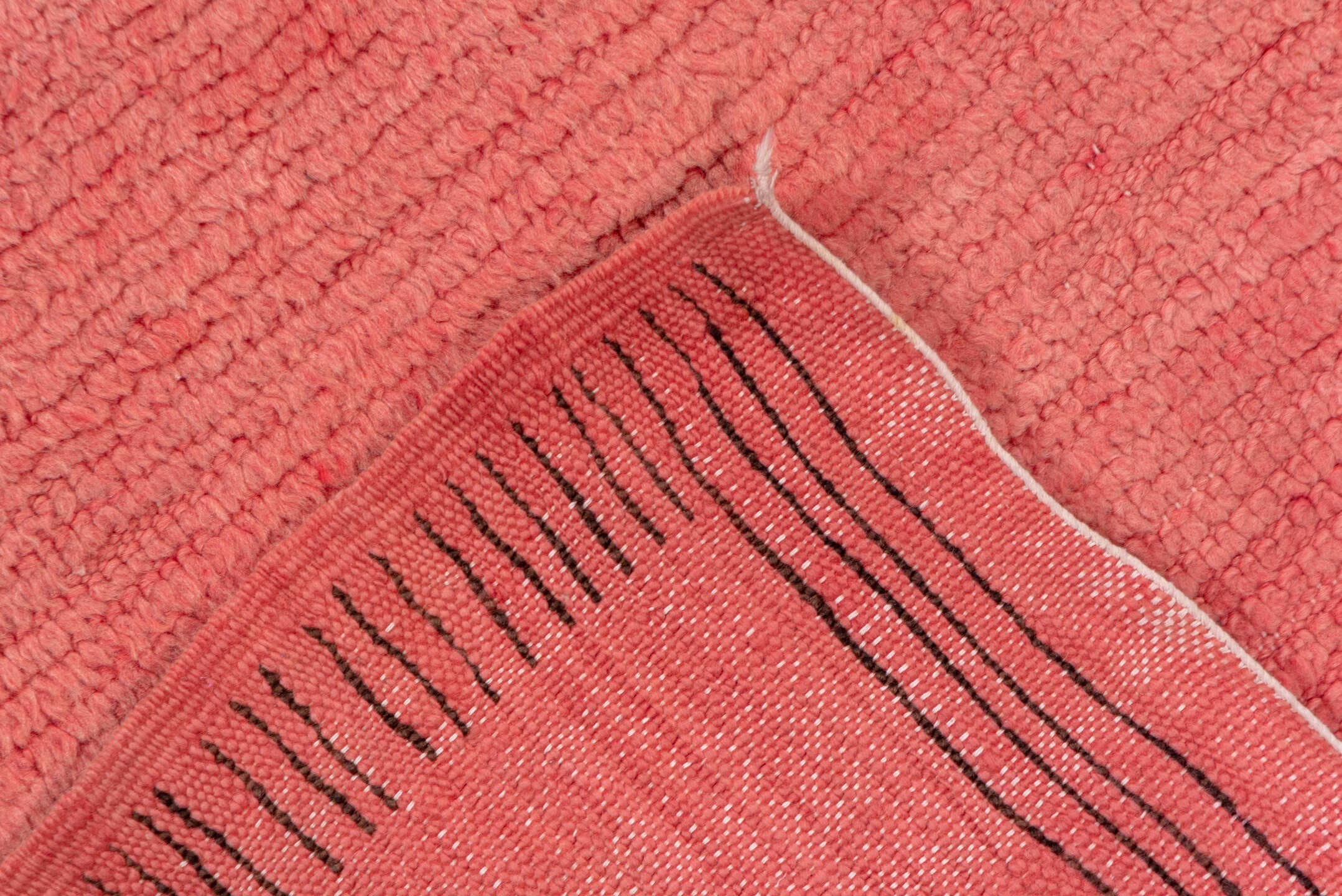 3' x 13' one-of-a-kind handmade vintage Rag Rug runner rug. Color palette: rose, charcoal, dusty pink, pink, red, gray