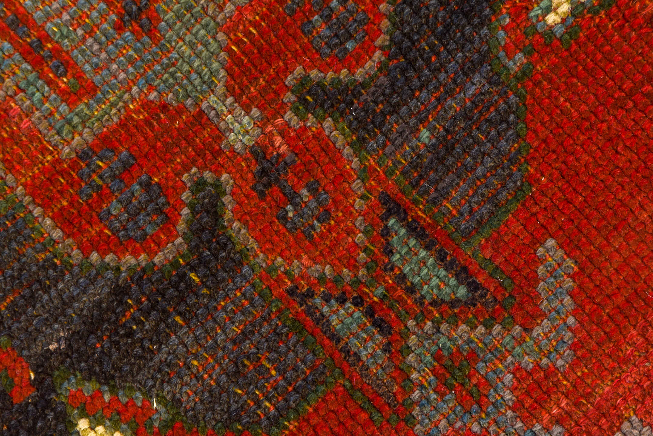 4' x 7' one-of-a-kind handmade antique Oushak rug. Color palette: rust, charcoal, crimson, ivory, slate, terra cotta