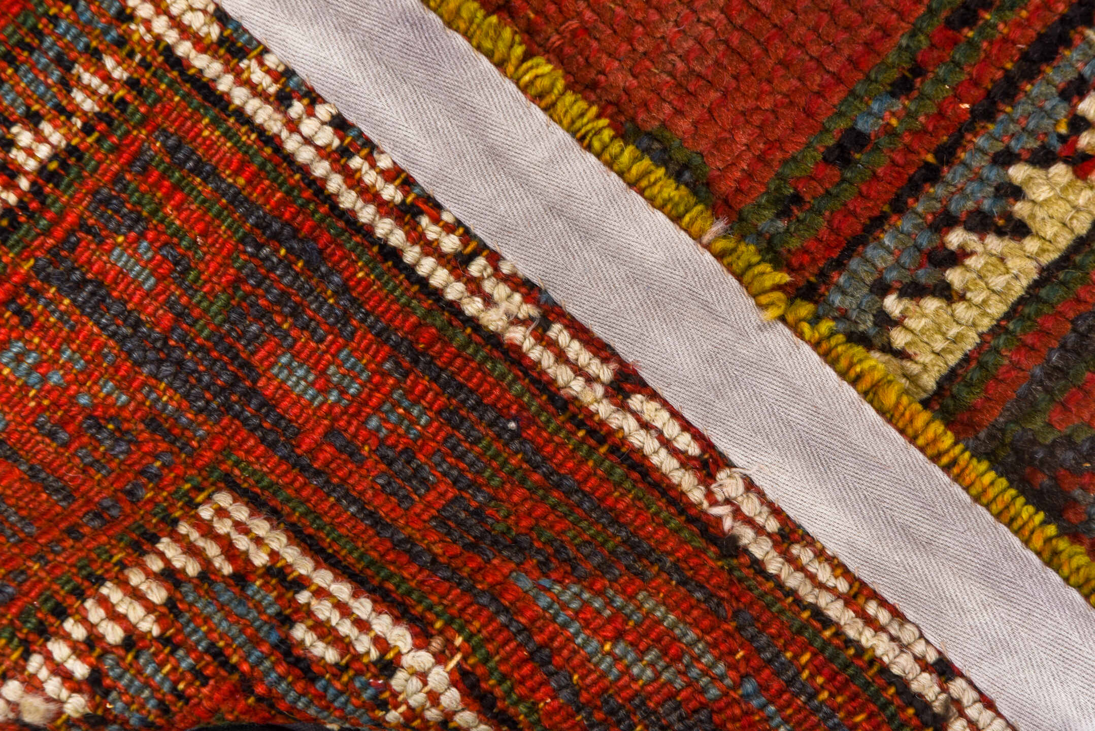 4' x 7' one-of-a-kind handmade antique Oushak rug. Color palette: rust, charcoal, crimson, ivory, slate, terra cotta