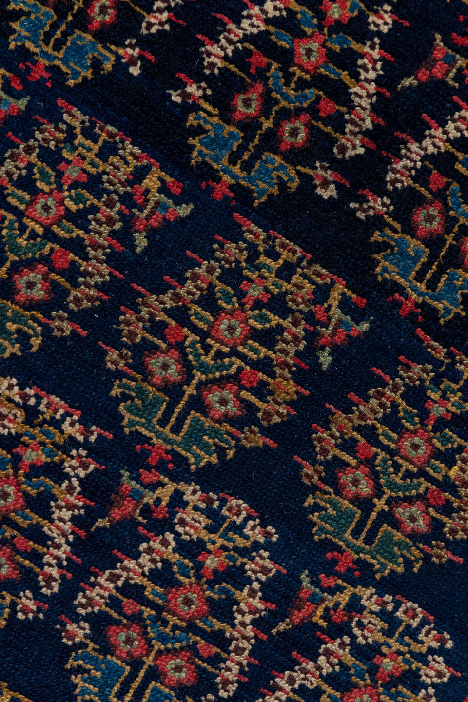 3' x 15' one-of-a-kind handmade antique NW Persian runner rug. Color palette: navy, rust, ivory, camel, indigo, burgundy
