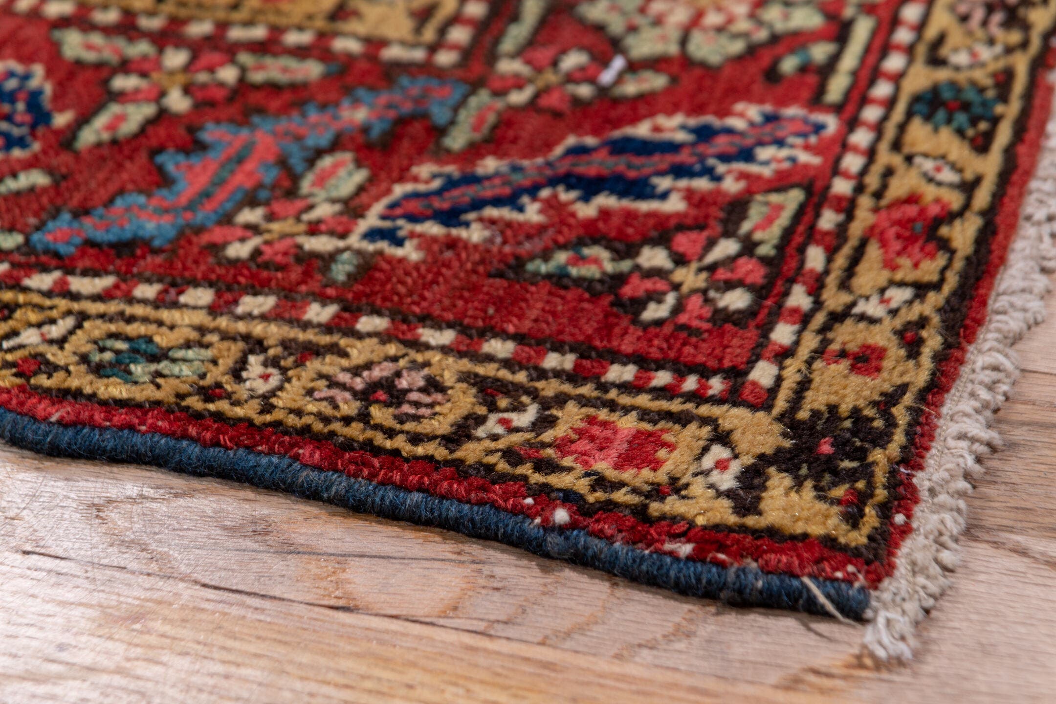 3' x 15' one-of-a-kind handmade antique NW Persian runner rug. Color palette: navy, rust, ivory, camel, indigo, burgundy