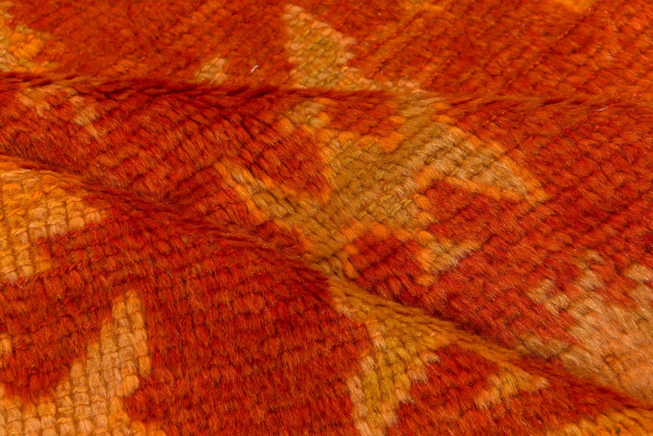 4' x 10' one-of-a-kind handmade vintage Moroccan runner rug. Color palette: terra cotta, camel, sand, ivory, ochre, rust