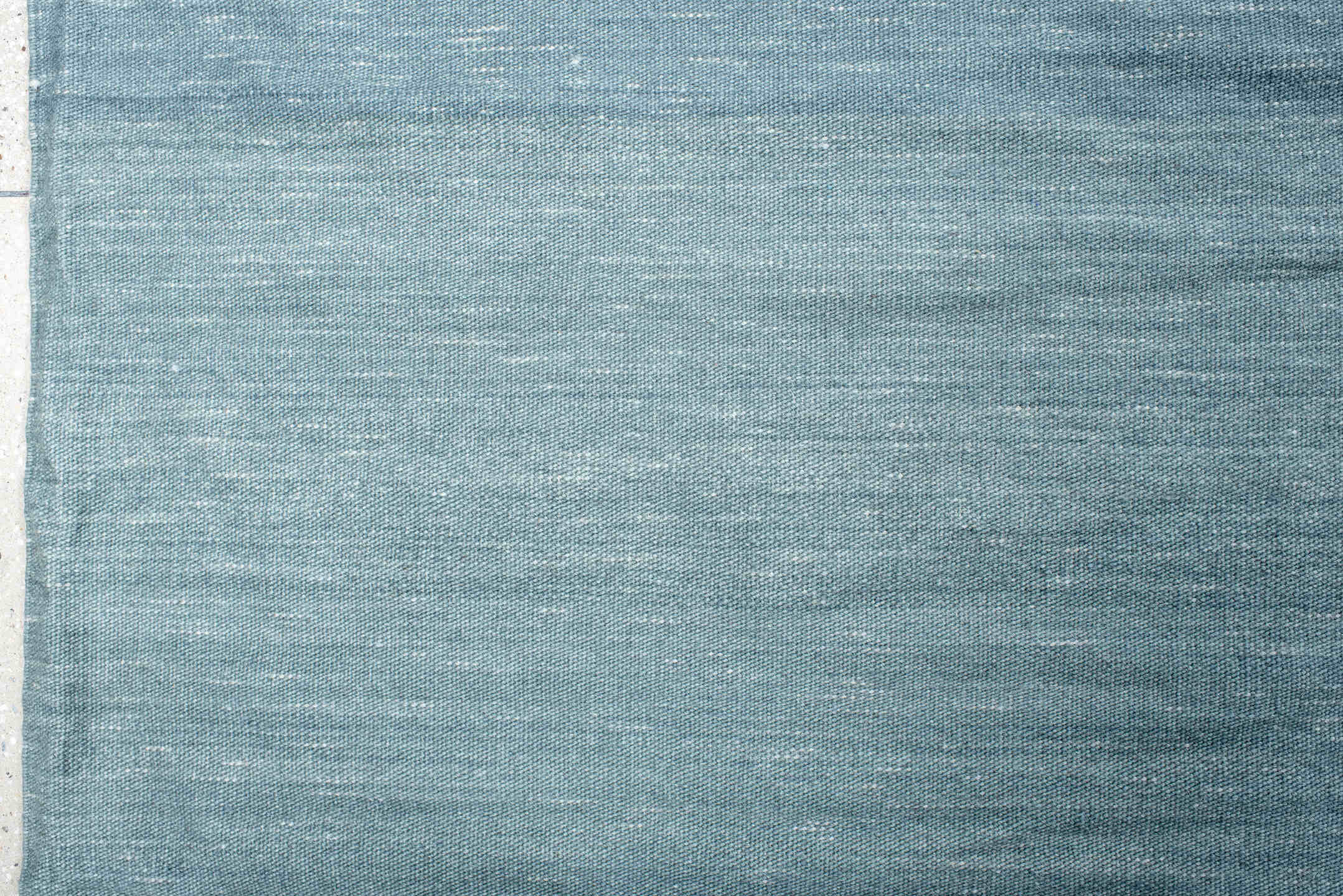 12' x 20' one-of-a-kind handmade vintage Kilim oversize rug. Color palette: sky blue, powder blue, slate, ivory, light blue