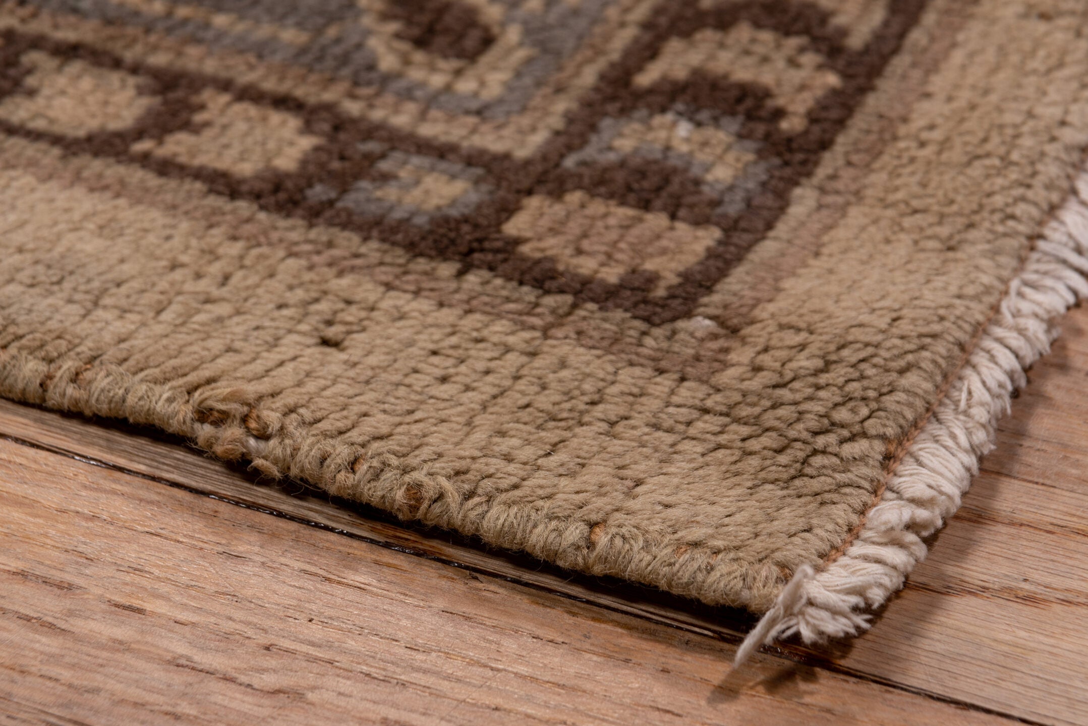14' x 17' one-of-a-kind handmade vintage Oushak oversize rug. Color palette: brown, gray, off-white, orange, pink