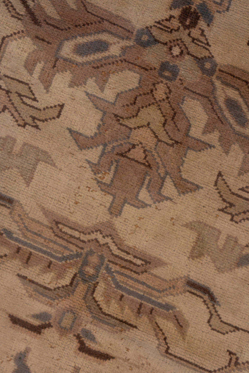 14' x 17' one-of-a-kind handmade vintage Oushak oversize rug. Color palette: brown, gray, off-white, orange, pink