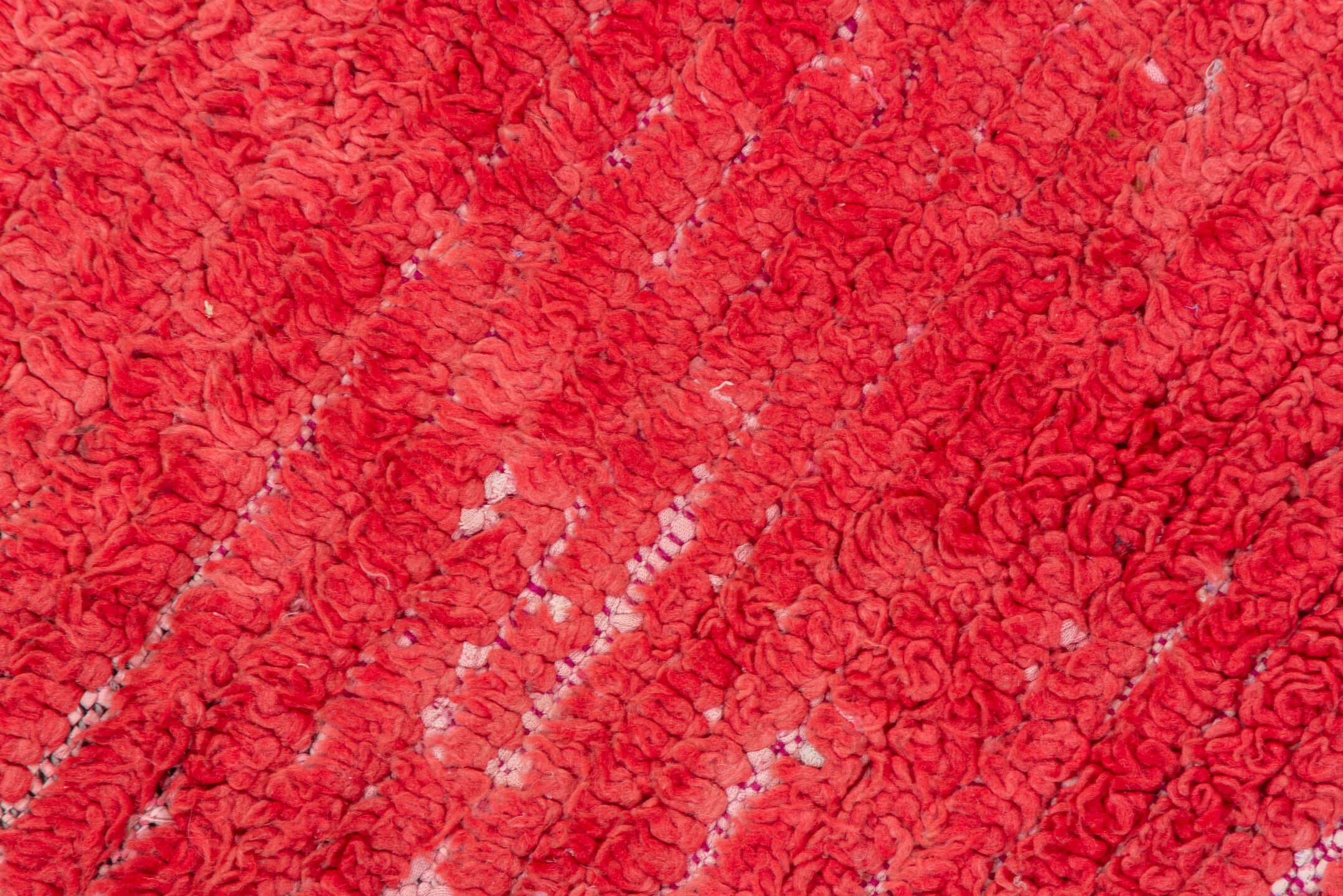2' x 9' one-of-a-kind handmade vintage Moroccan runner rug. Color palette: rose, crimson, coral, terra cotta, mauve, ivory
