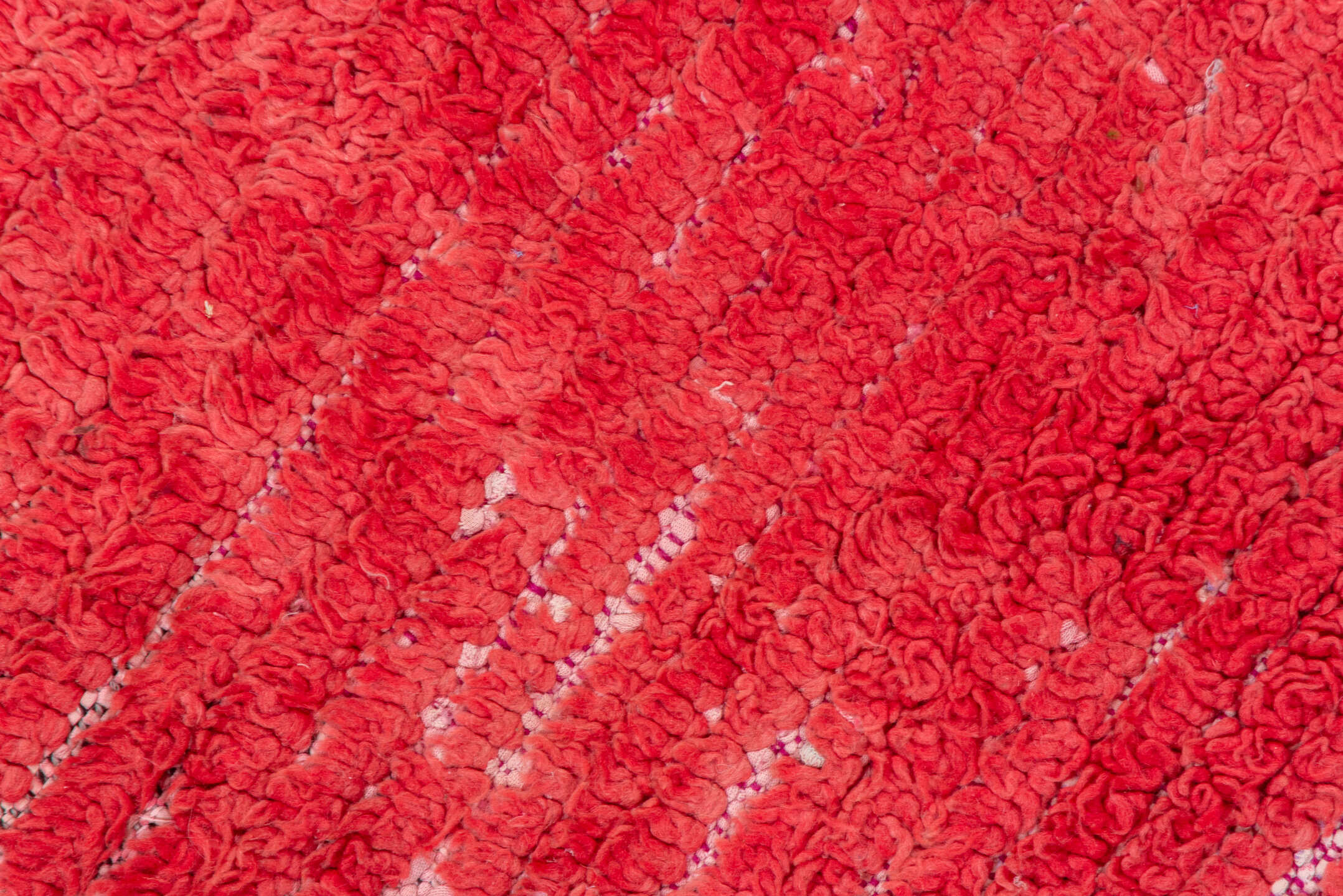 2' x 9' one-of-a-kind handmade vintage Moroccan runner rug. Color palette: red, pink, brown, gray, light gray, off-white