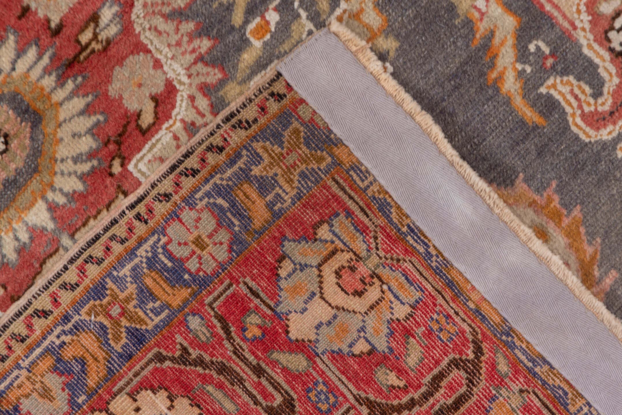4' x 6' one-of-a-kind handmade antique Kaisary small size rug. Color palette: slate, coral, rust, ivory, gold, rose, camel