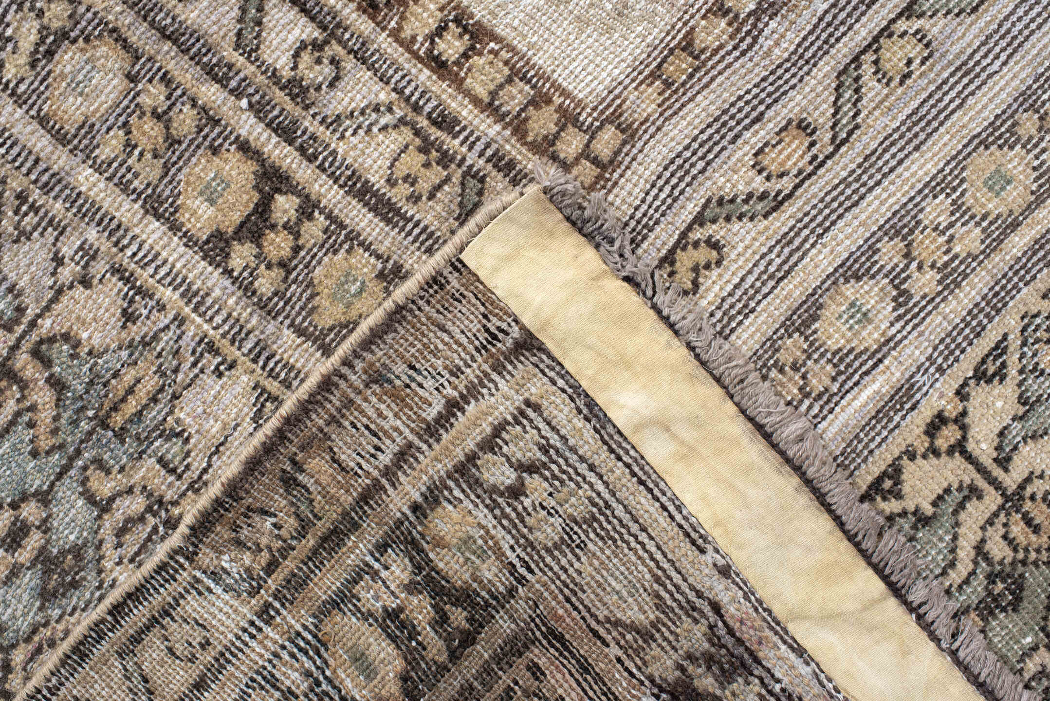 11' x 14' one-of-a-kind handmade vintage Sultanabad oversize rug. Color palette: ivory, taupe, pale blue, beige, brown, gray
