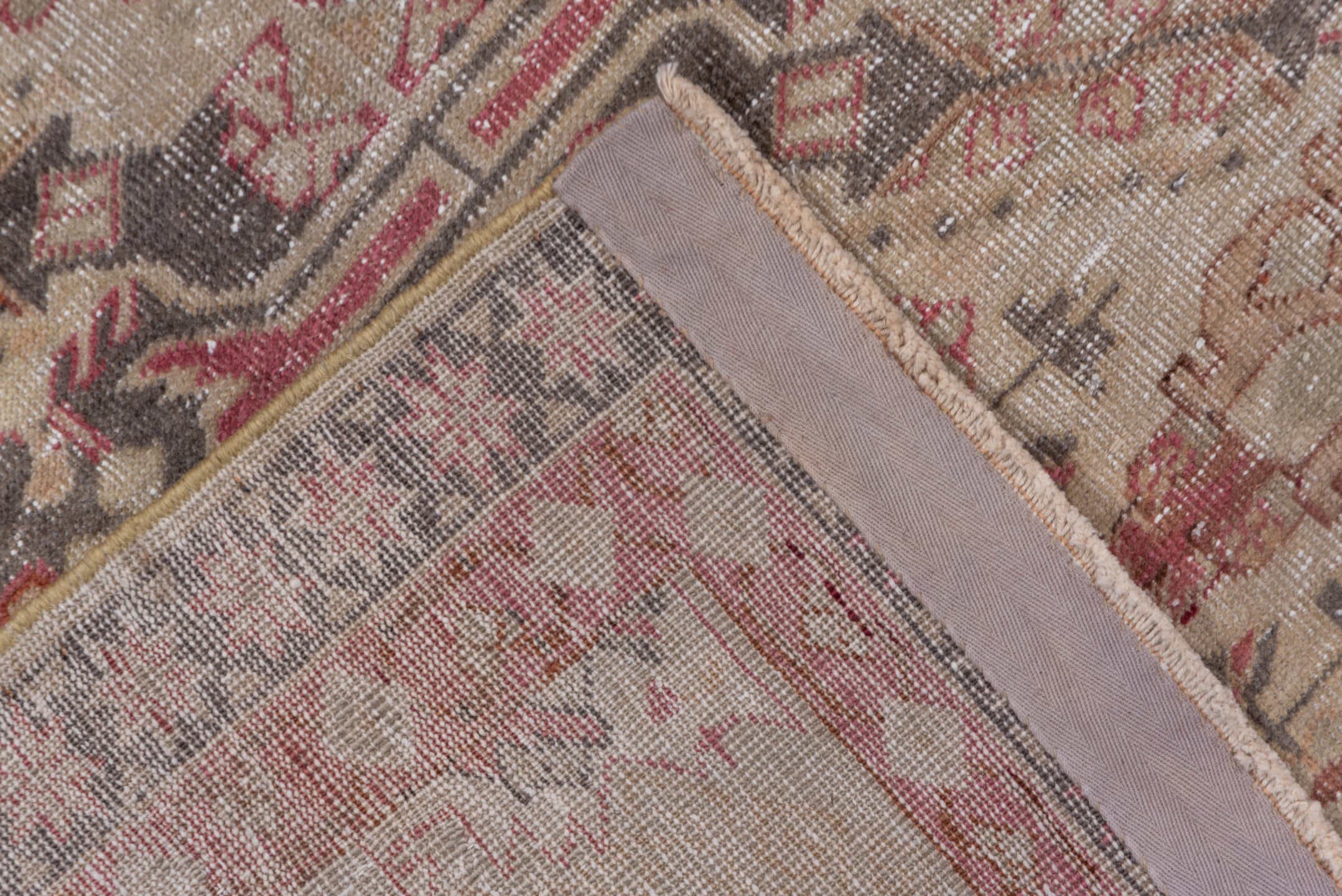 6' x 9' one-of-a-kind handmade antique Sivas medium size rug. Color palette: ivory, taupe, rose, charcoal, terra cotta