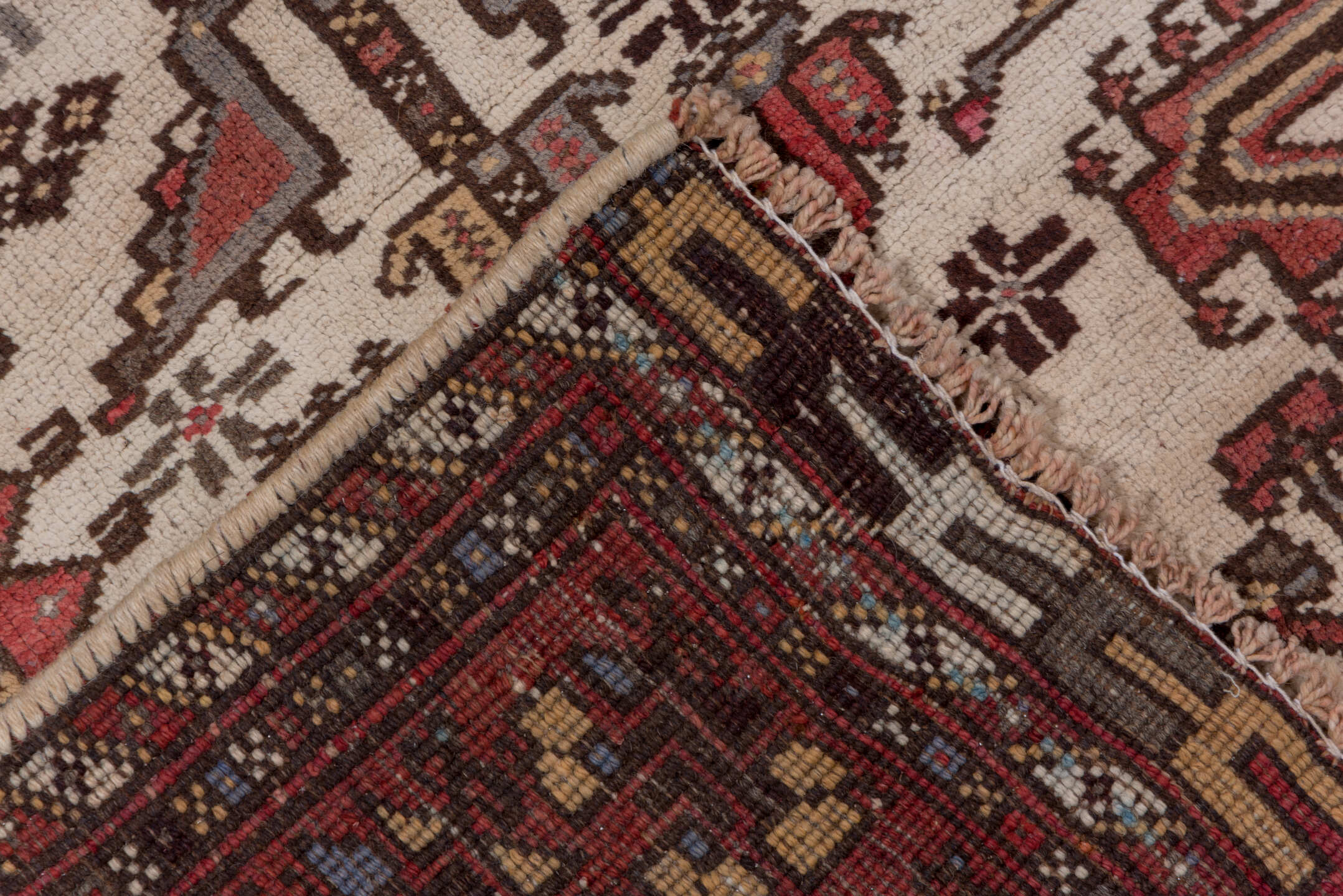 4' x 6' one-of-a-kind handmade vintage Afshar small size rug. Color palette: brown, gray, light gray, off-white, pink, red