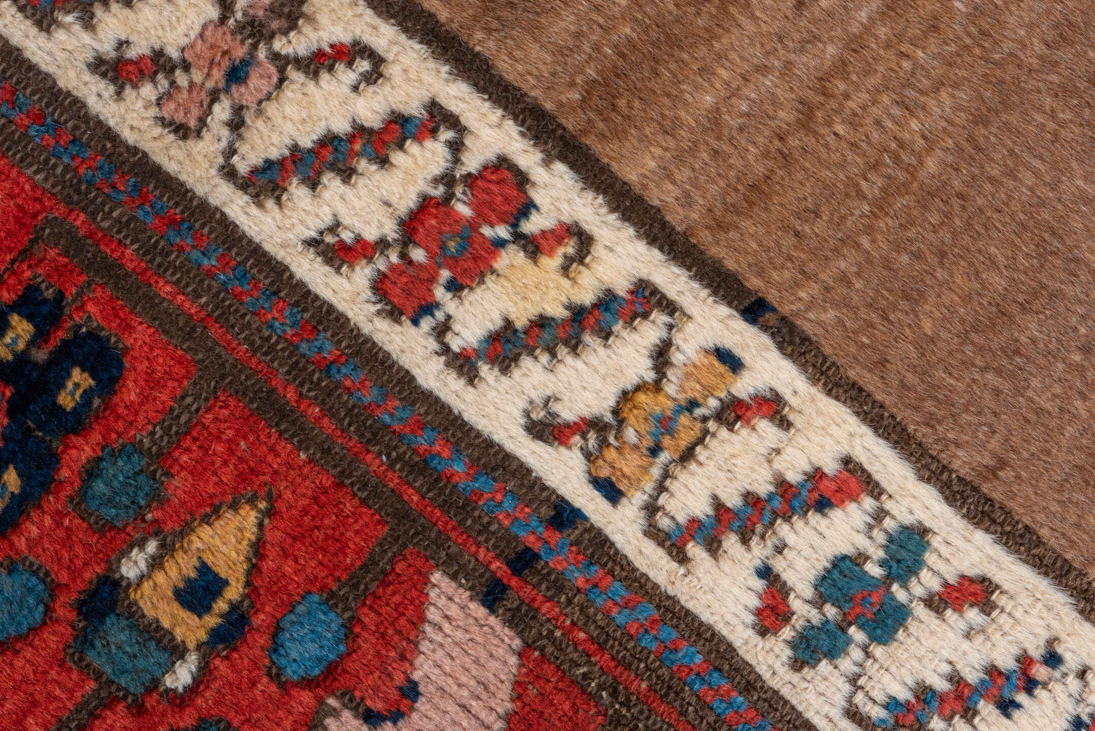 3' x 6' one-of-a-kind handmade antique NW Persian small size rug. Color palette: red, camel, ivory, teal, navy, brown, gold