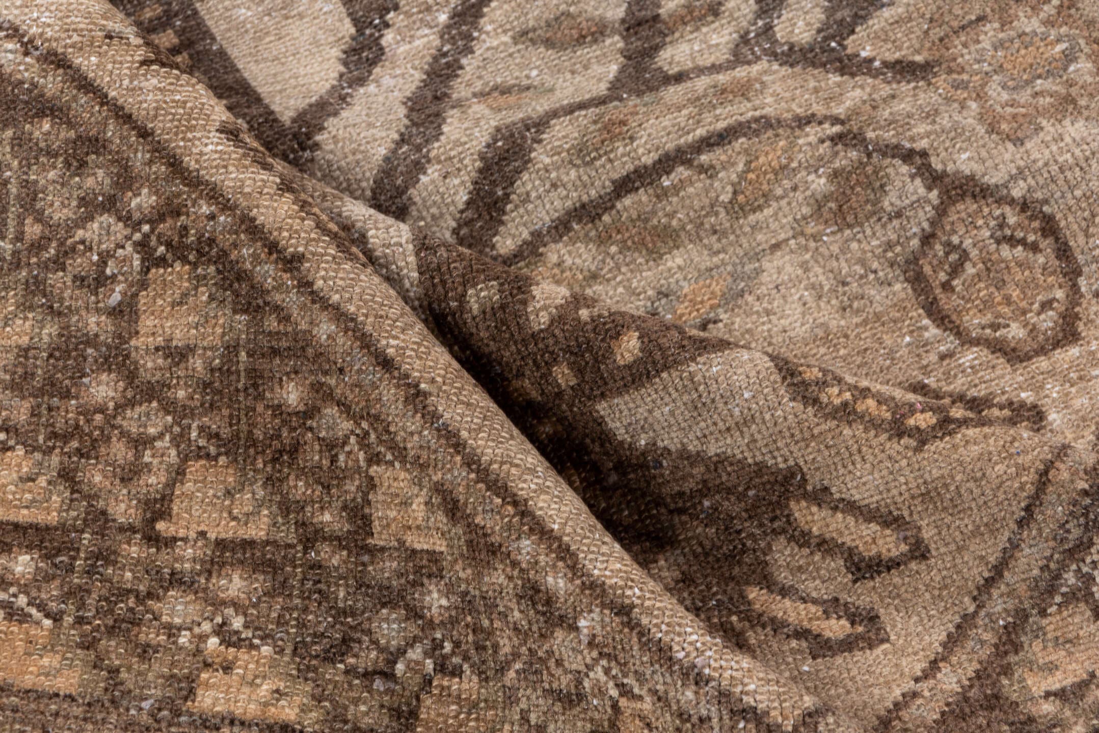 3' x 5' one-of-a-kind handmade antique Malayer small size rug. Color palette: ivory, taupe, brown, camel, beige, sage, gray