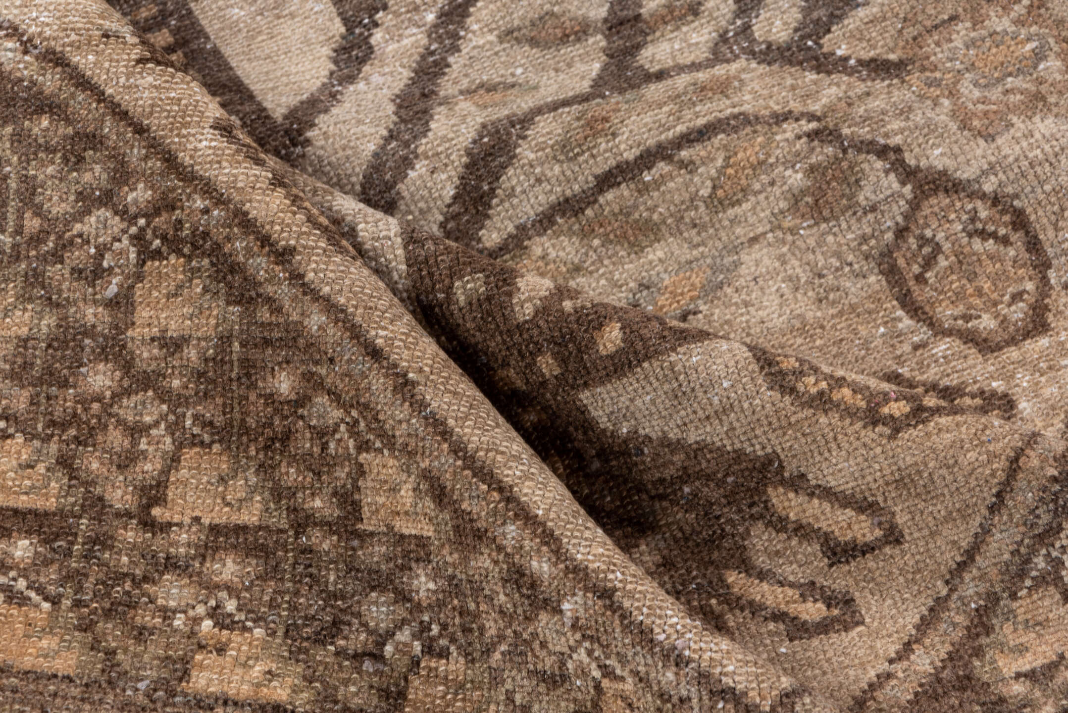 3' x 5' one-of-a-kind handmade antique Malayer small size rug. Color palette: ivory, taupe, brown, camel, beige, sage, gray