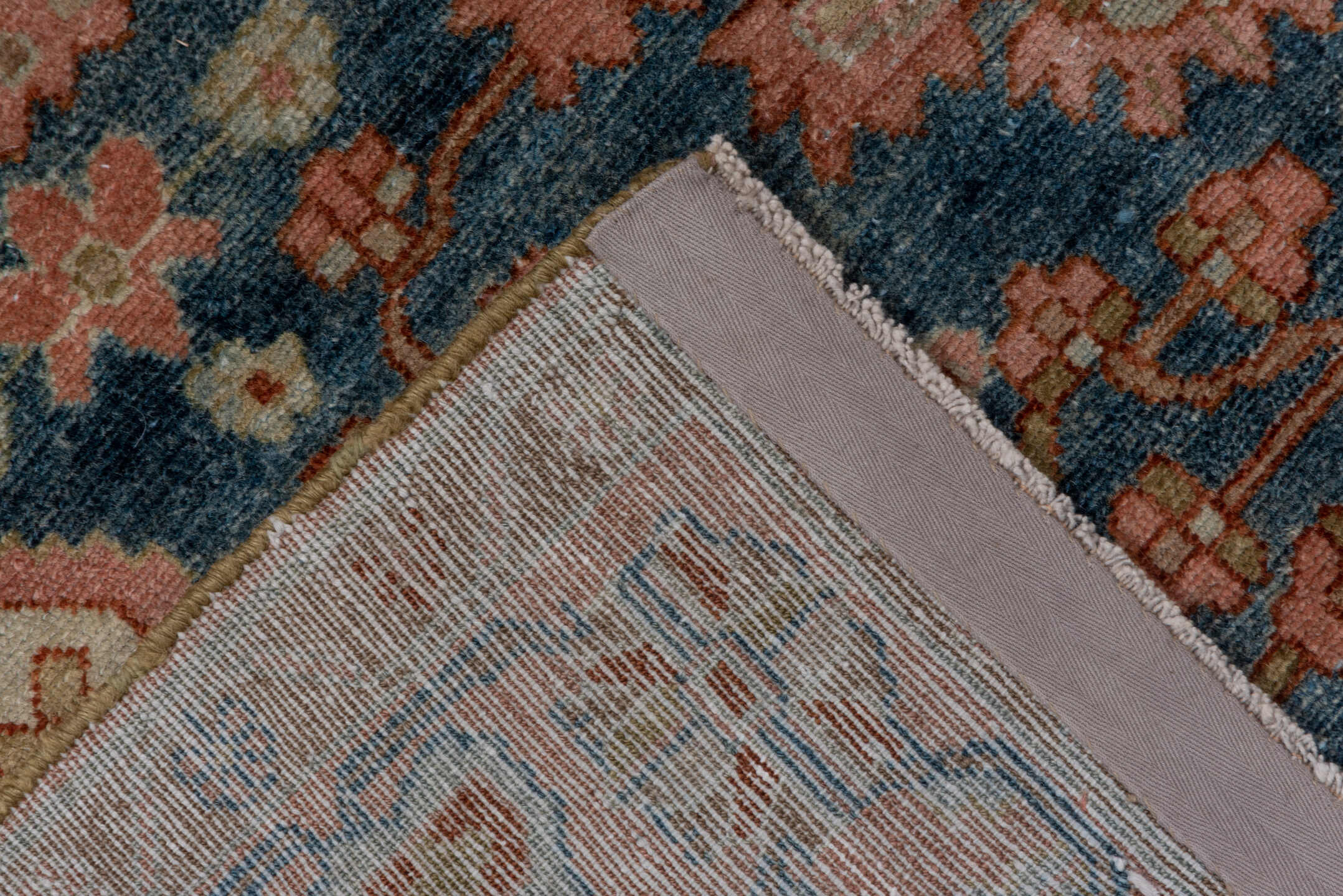 4' x 6' one-of-a-kind handmade antique Malayer small size rug. Color palette: blue, ivory, rose, taupe, rust, sage, brown