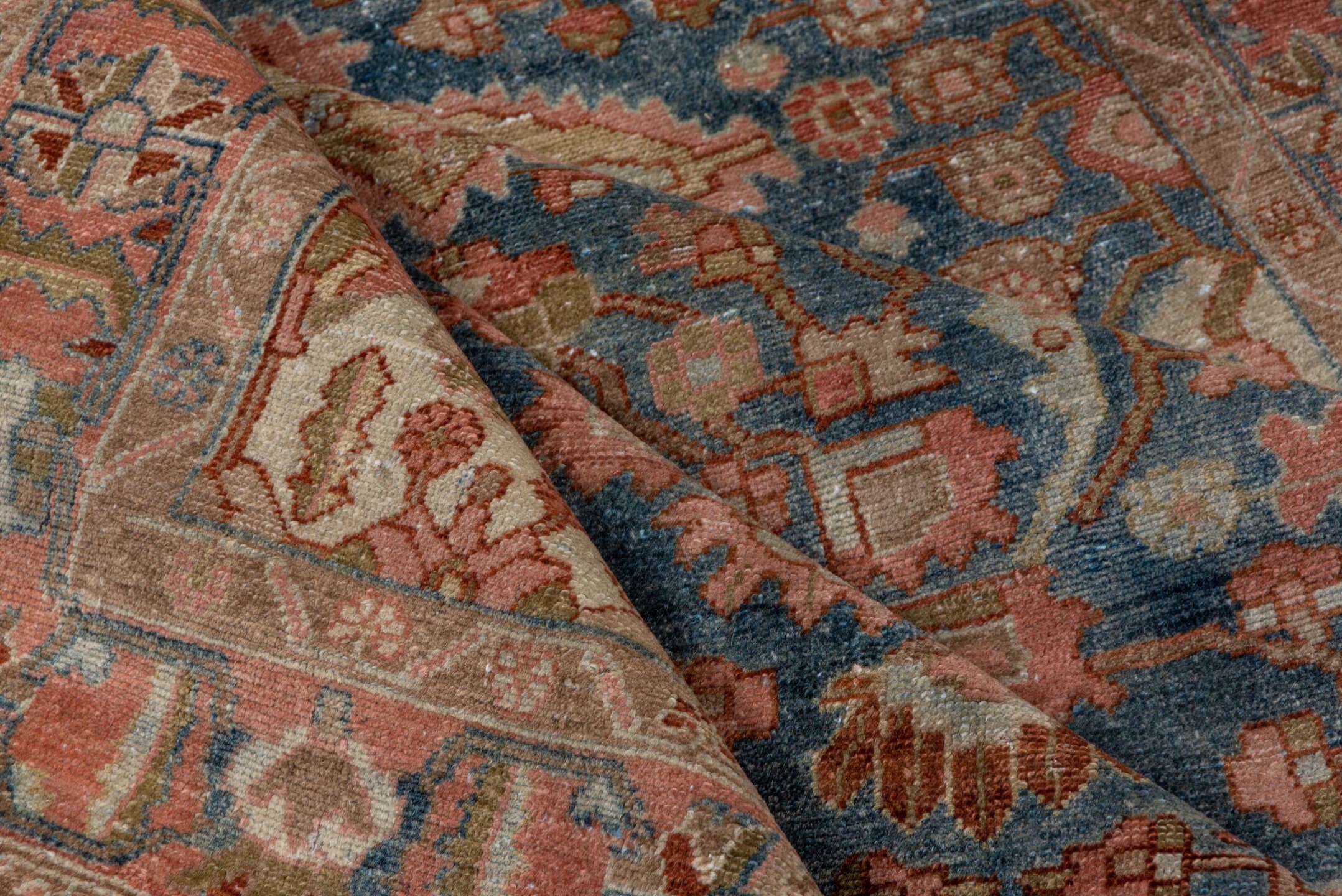4' x 6' one-of-a-kind handmade antique Malayer small size rug. Color palette: blue, ivory, rose, taupe, rust, sage, brown