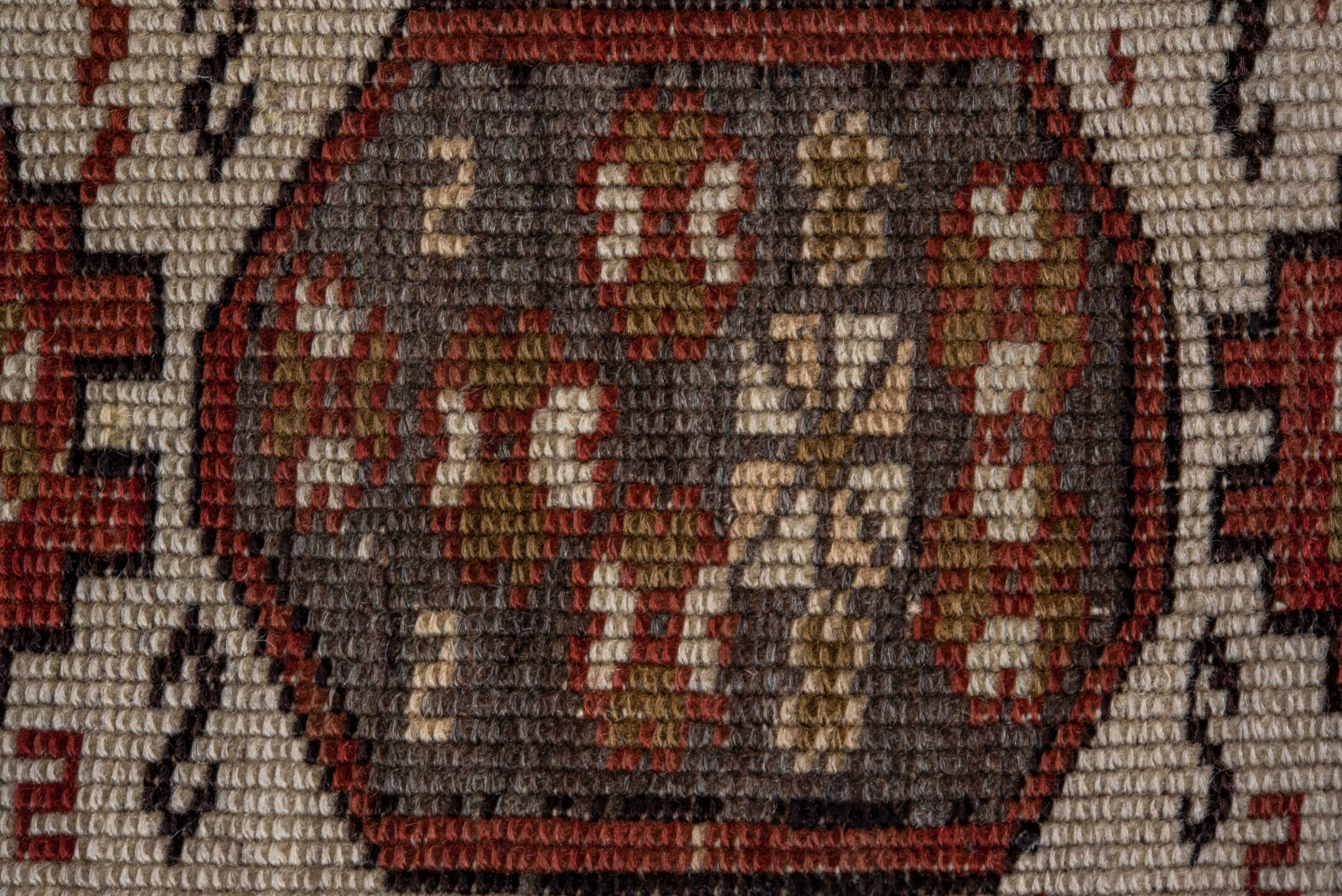 3' x 4' one-of-a-kind handmade antique Shirvan small size rug. Color palette: ivory, rust, taupe, brick, brown, charcoal