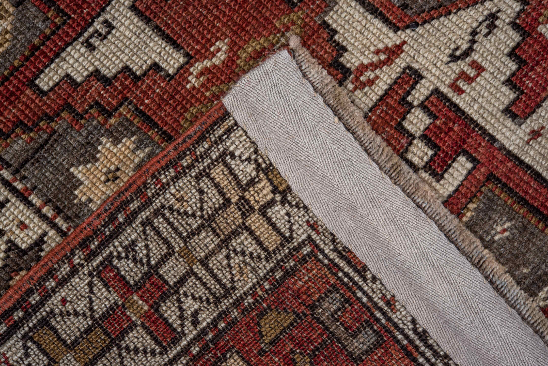 3' x 4' one-of-a-kind handmade antique Shirvan small size rug. Color palette: ivory, rust, taupe, brick, brown, charcoal