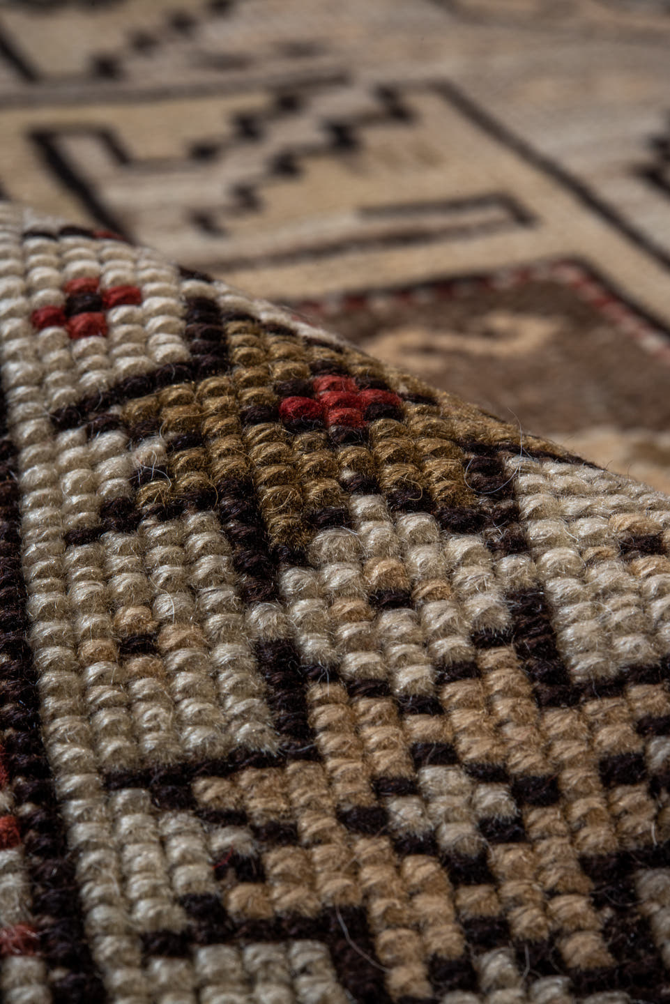 3' x 4' one-of-a-kind handmade antique Shirvan small size rug. Color palette: ivory, rust, taupe, brick, brown, charcoal