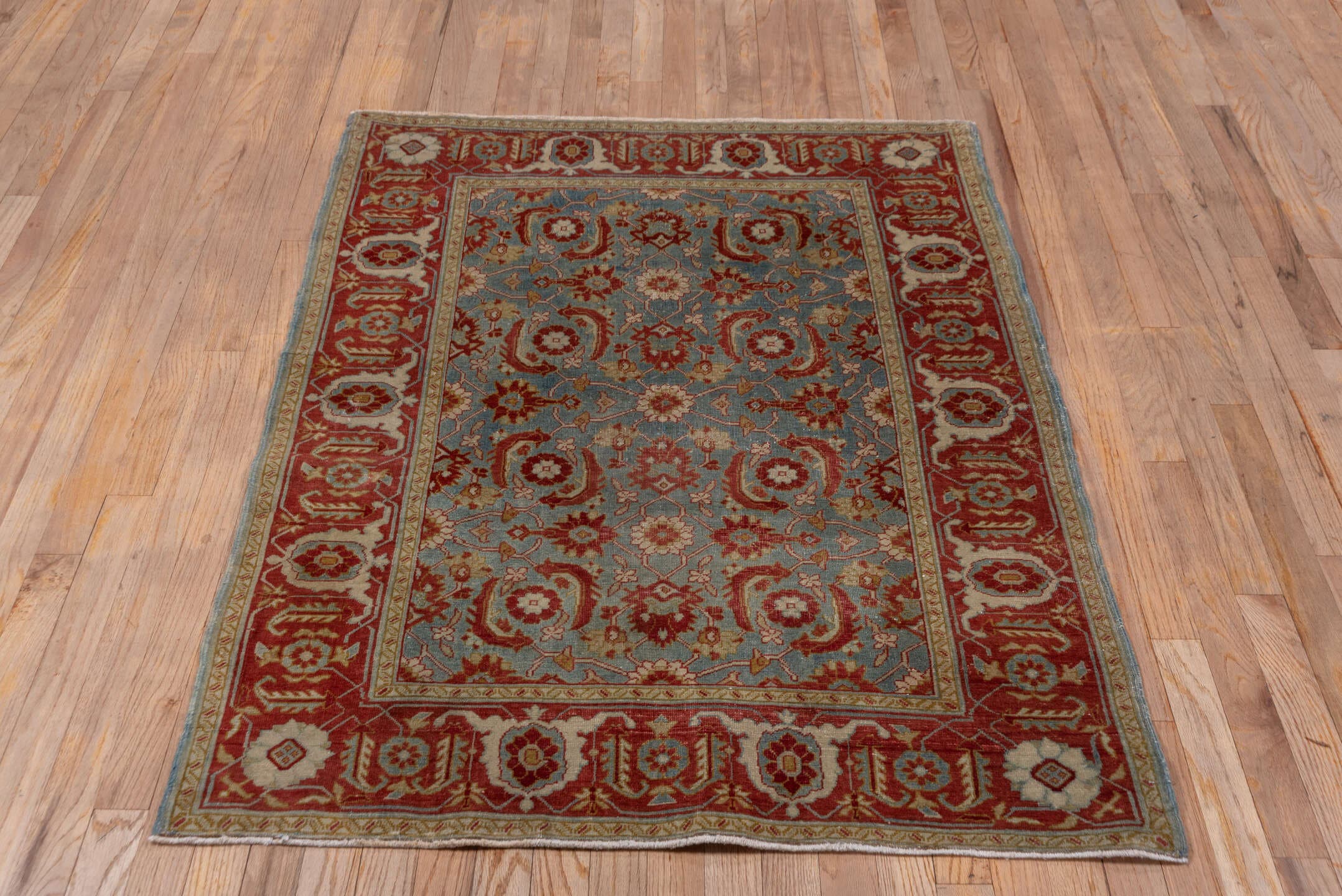 3' x 5' one-of-a-kind handmade antique Sivas small size rug. Color palette: rust, blue, ivory, gold, camel, rose, terracotta