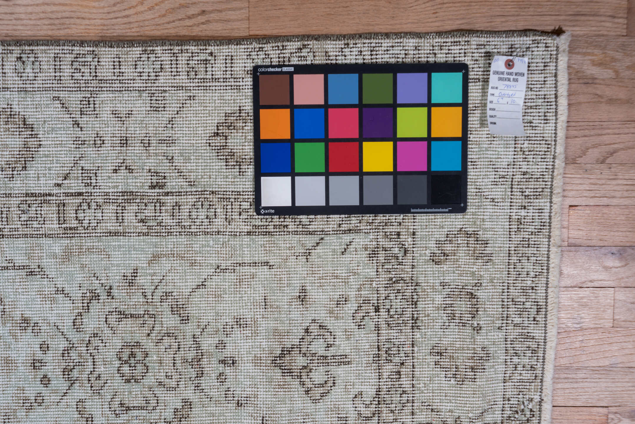 4' x 6' one-of-a-kind handmade antique Oushak small size rug. Color palette: taupe, ivory, beige, blue, camel, brown, gray