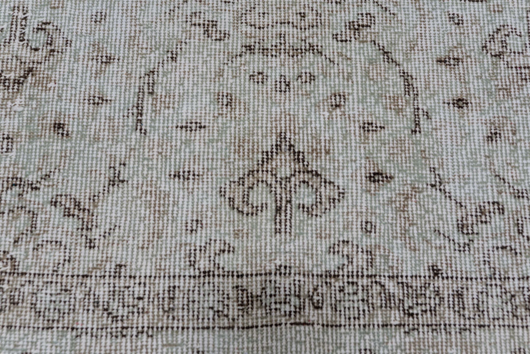 4' x 6' one-of-a-kind handmade antique Oushak small size rug. Color palette: taupe, ivory, beige, blue, camel, brown, gray