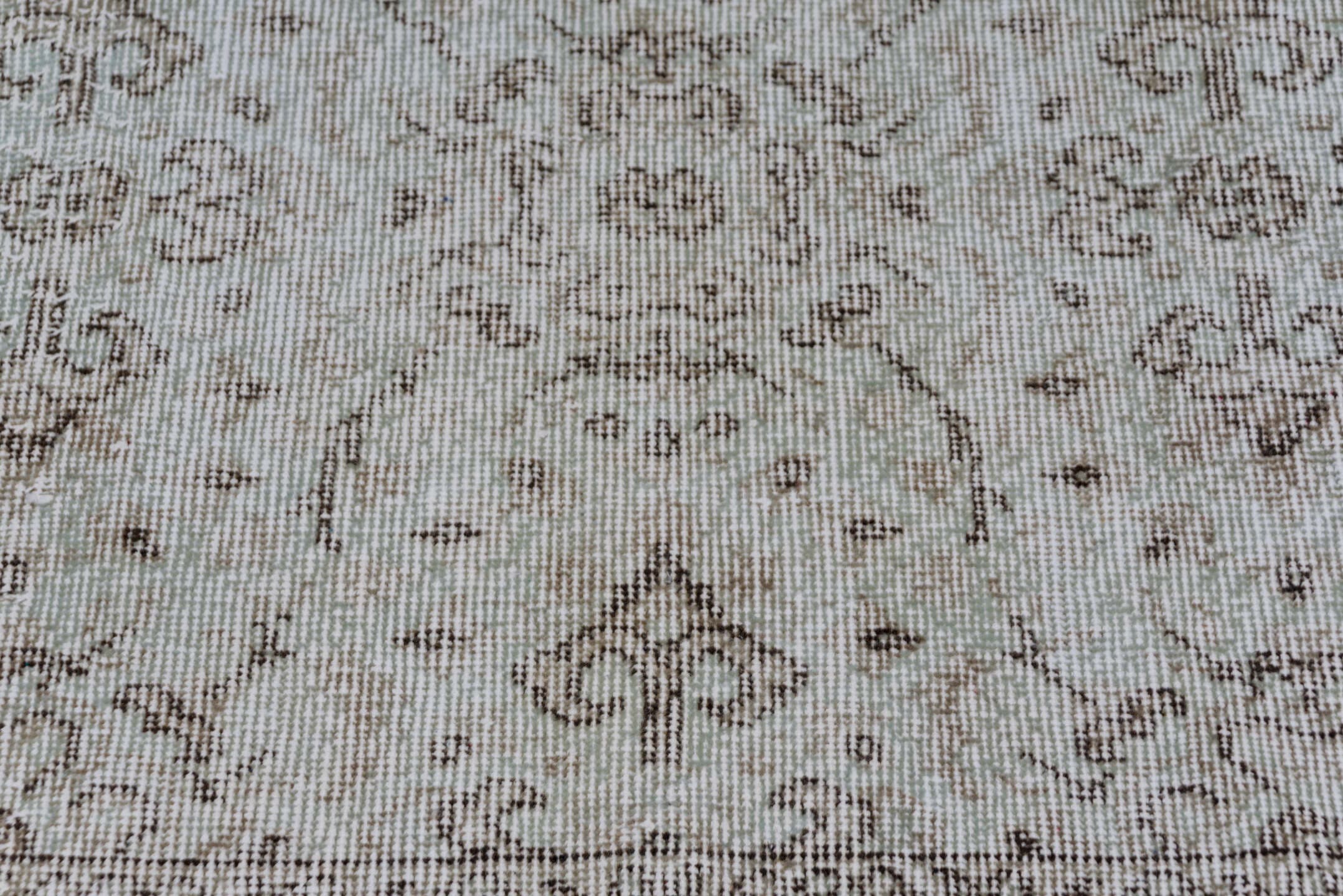 4' x 6' one-of-a-kind handmade antique Oushak small size rug. Color palette: taupe, ivory, beige, blue, camel, brown, gray