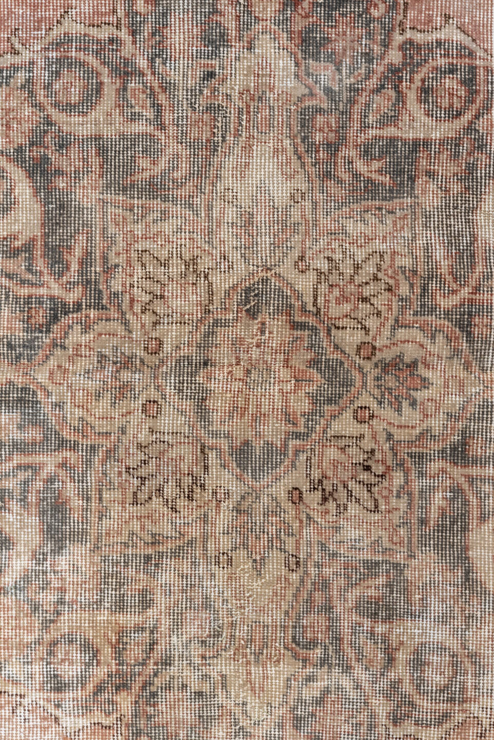 9' x 13' one-of-a-kind handmade vintage Sparta large size rug. Color palette: brown, gray, light gray, off-white, orange