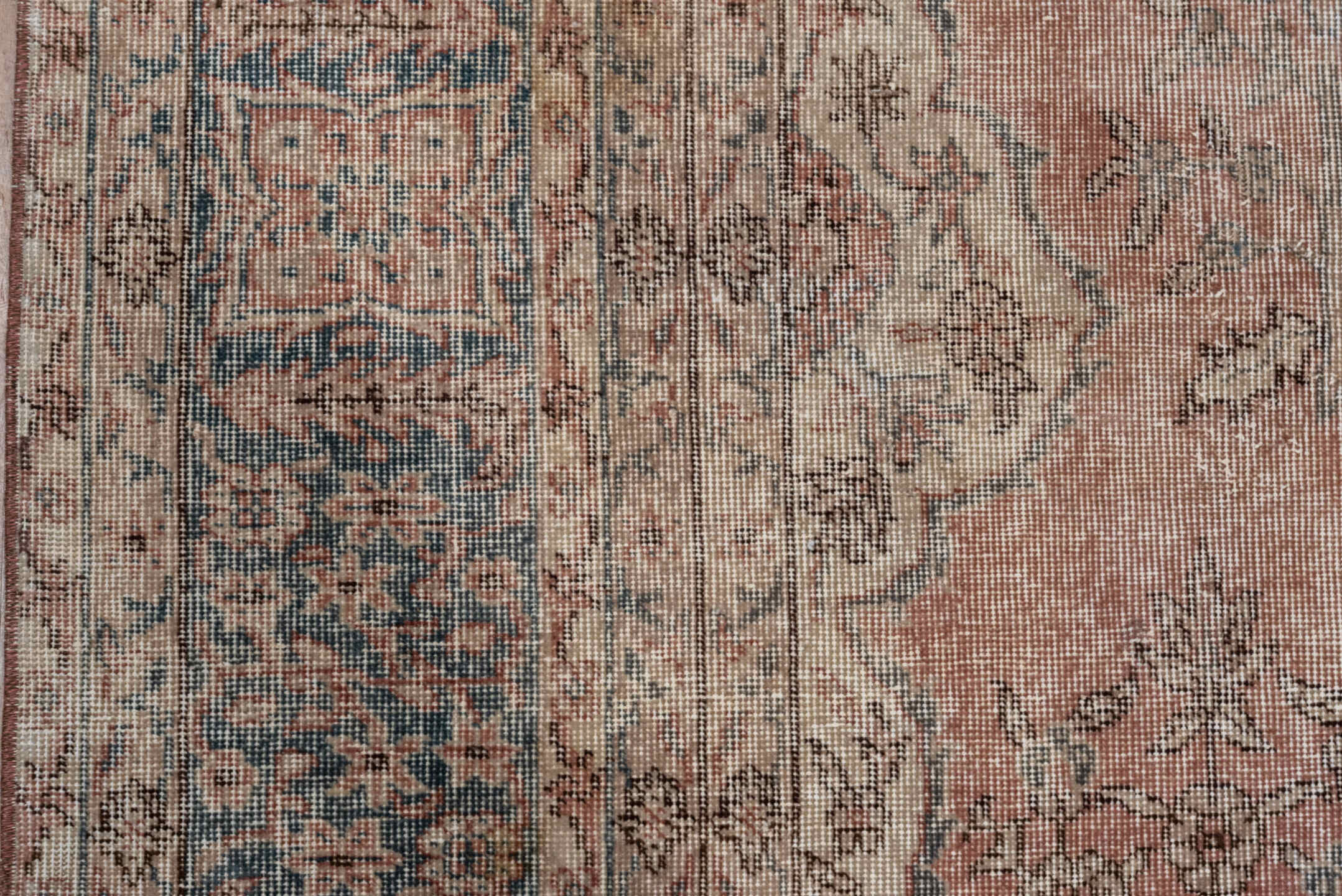 9' x 13' one-of-a-kind handmade vintage Sparta large size rug. Color palette: brown, gray, light gray, off-white, orange