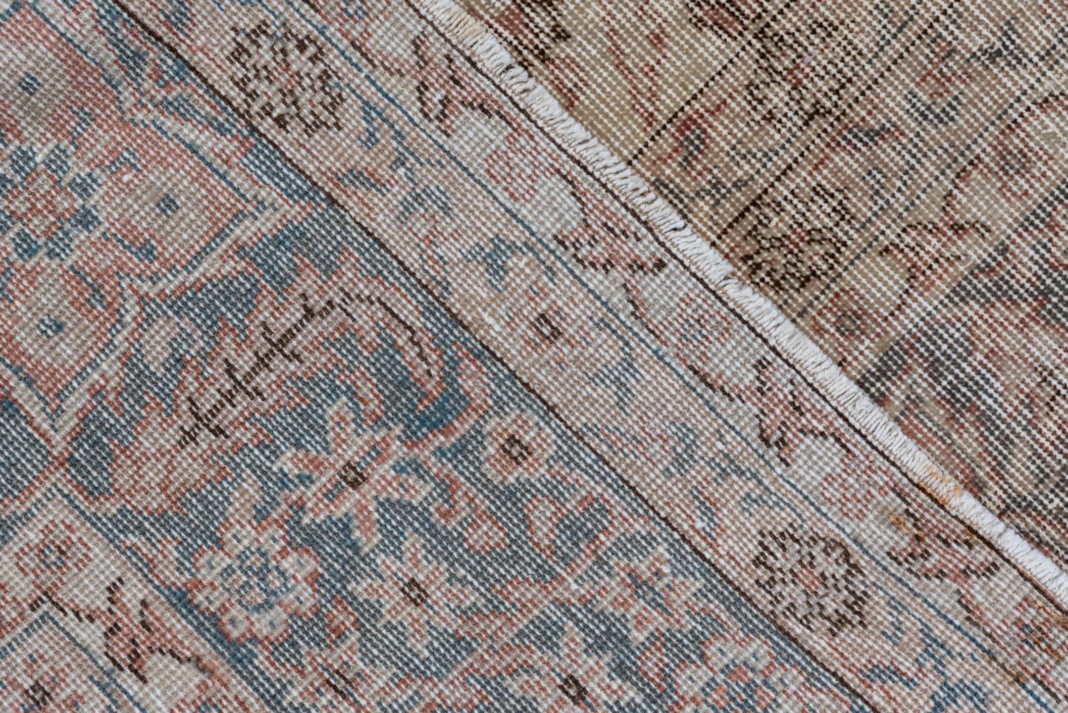 9' x 13' one-of-a-kind handmade vintage Sparta large size rug. Color palette: brown, gray, light gray, off-white, orange