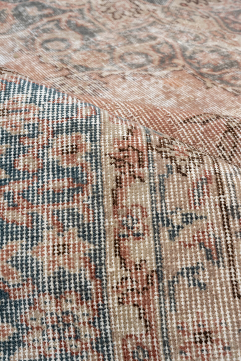 9' x 13' one-of-a-kind handmade vintage Sparta large size rug. Color palette: brown, gray, light gray, off-white, orange