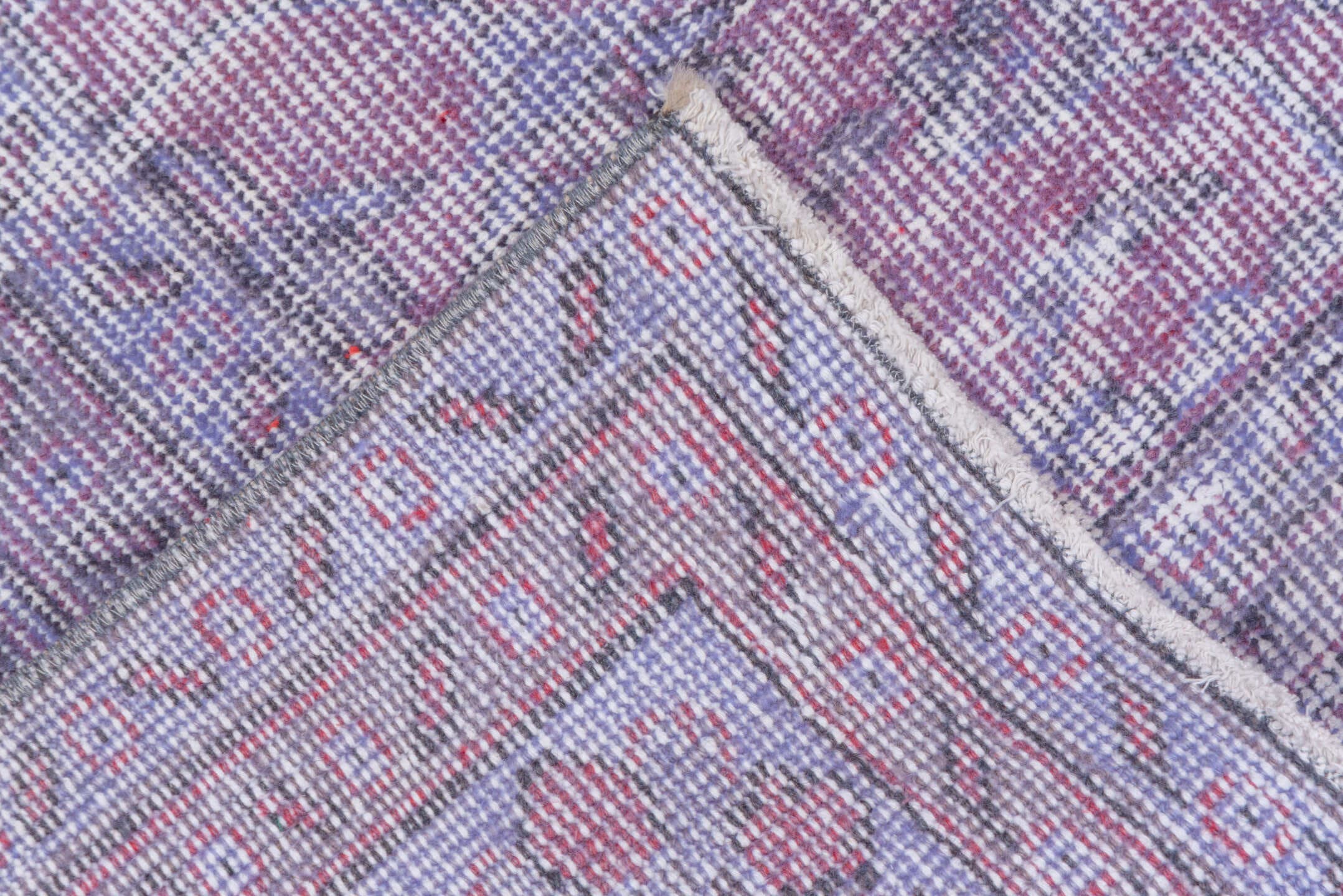 6' x 10' one-of-a-kind handmade vintage Overdyed large size rug. Color palette: lavender, blush, lilac, ivory, rose