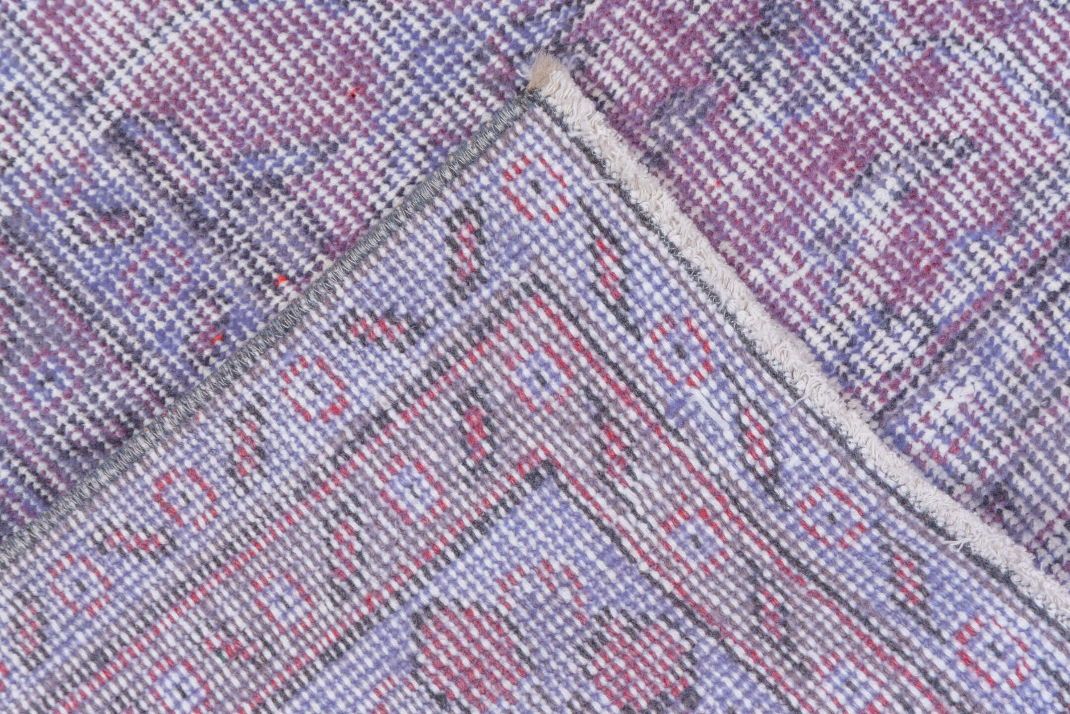 6' x 10' one-of-a-kind handmade vintage Overdyed large size rug. Color palette: gray, light blue, light gray, off-white