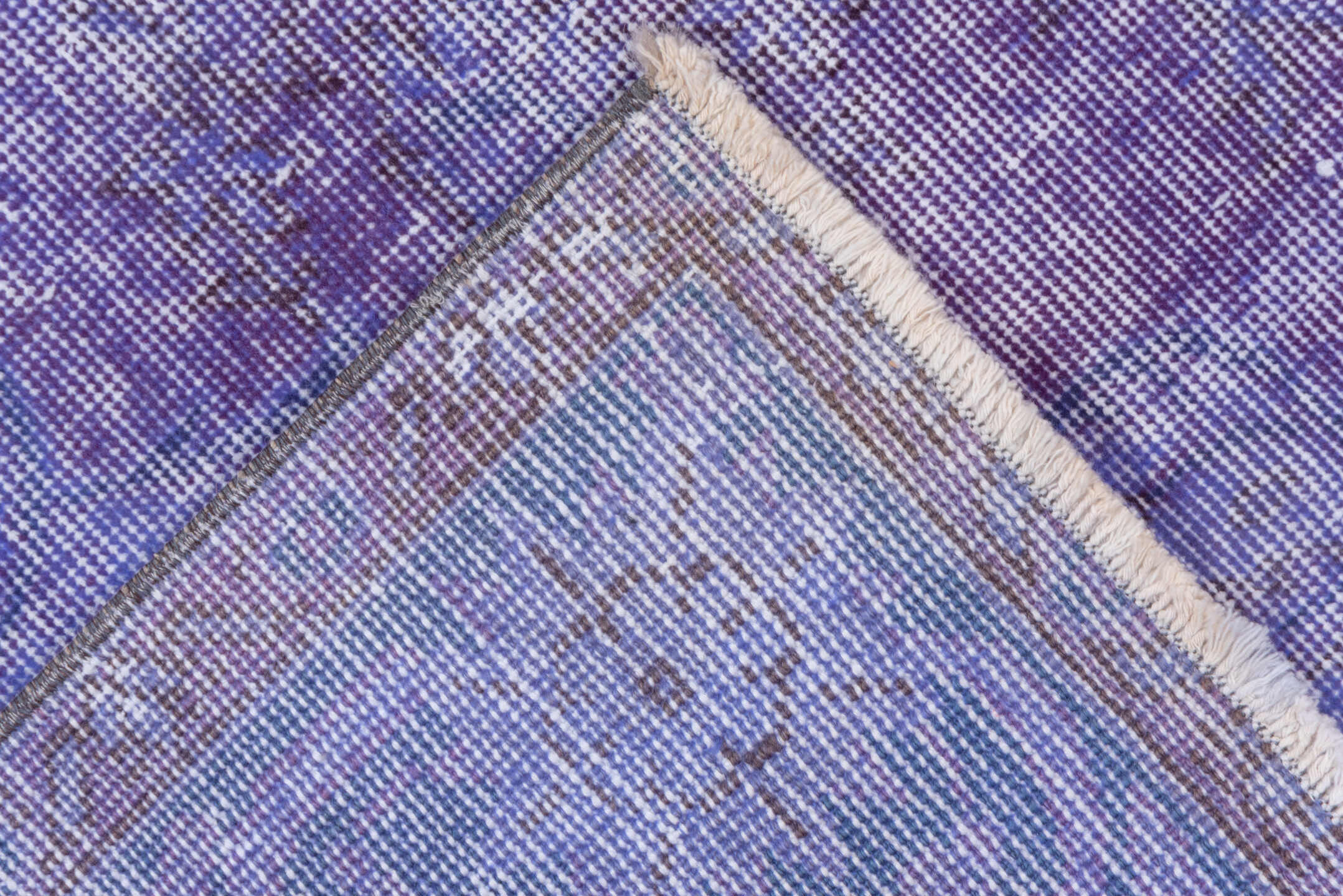 6' x 9' one-of-a-kind handmade vintage Overdyed medium size rug. Color palette: lavender, violet, lilac, ivory, light gray