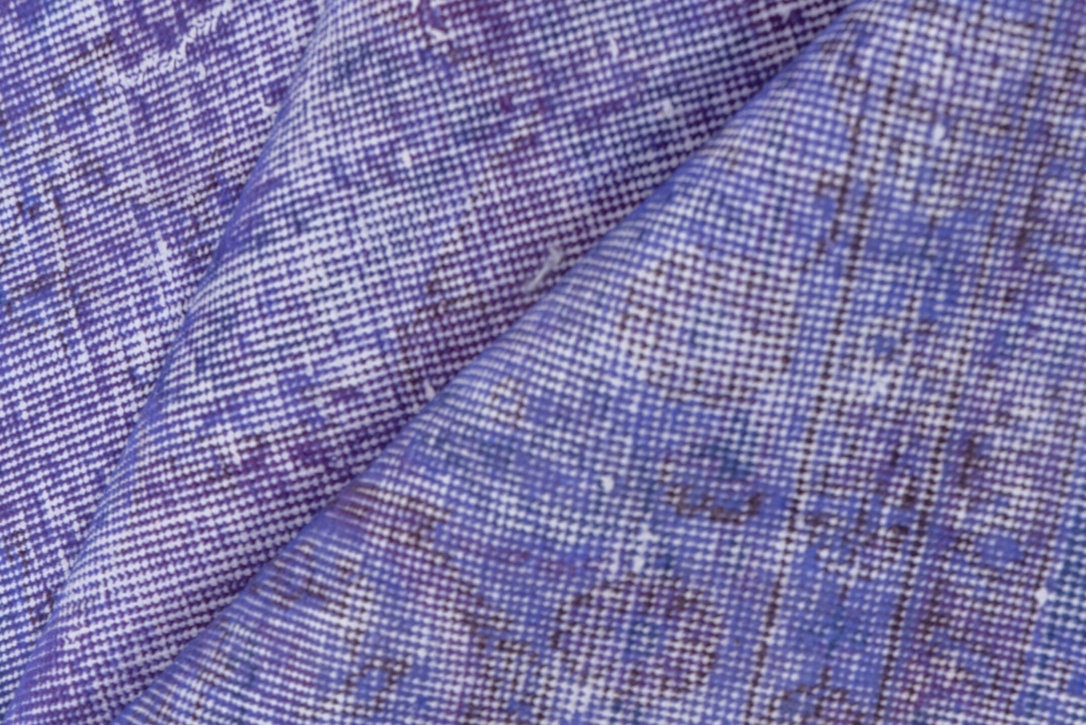 6' x 9' one-of-a-kind handmade vintage Overdyed medium size rug. Color palette: lavender, violet, lilac, ivory, light gray