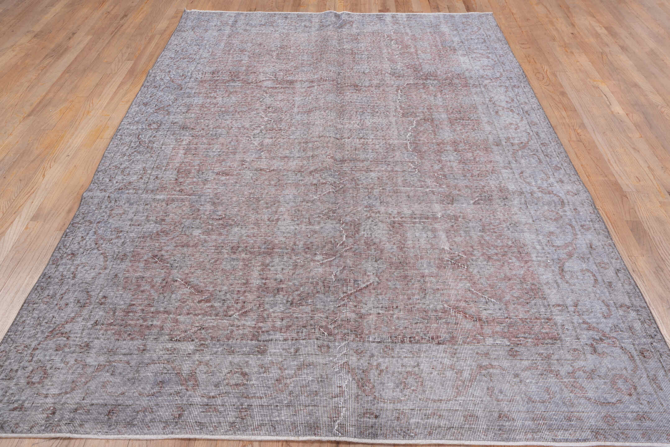 6' x 9' one-of-a-kind handmade vintage Overdyed medium size rug. Color palette: dark gray, gainsboro, gray, light gray