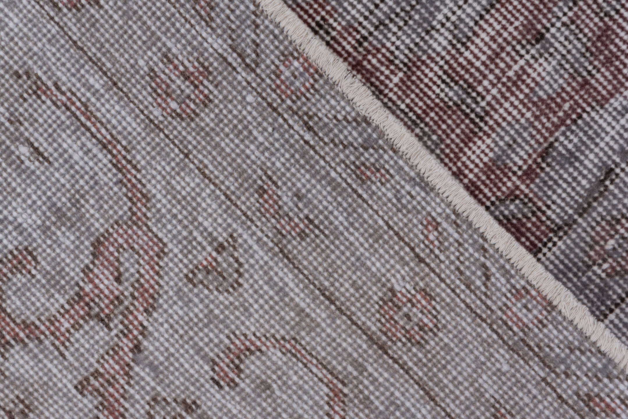 6' x 9' one-of-a-kind handmade vintage Overdyed medium size rug. Color palette: dark gray, gainsboro, gray, light gray